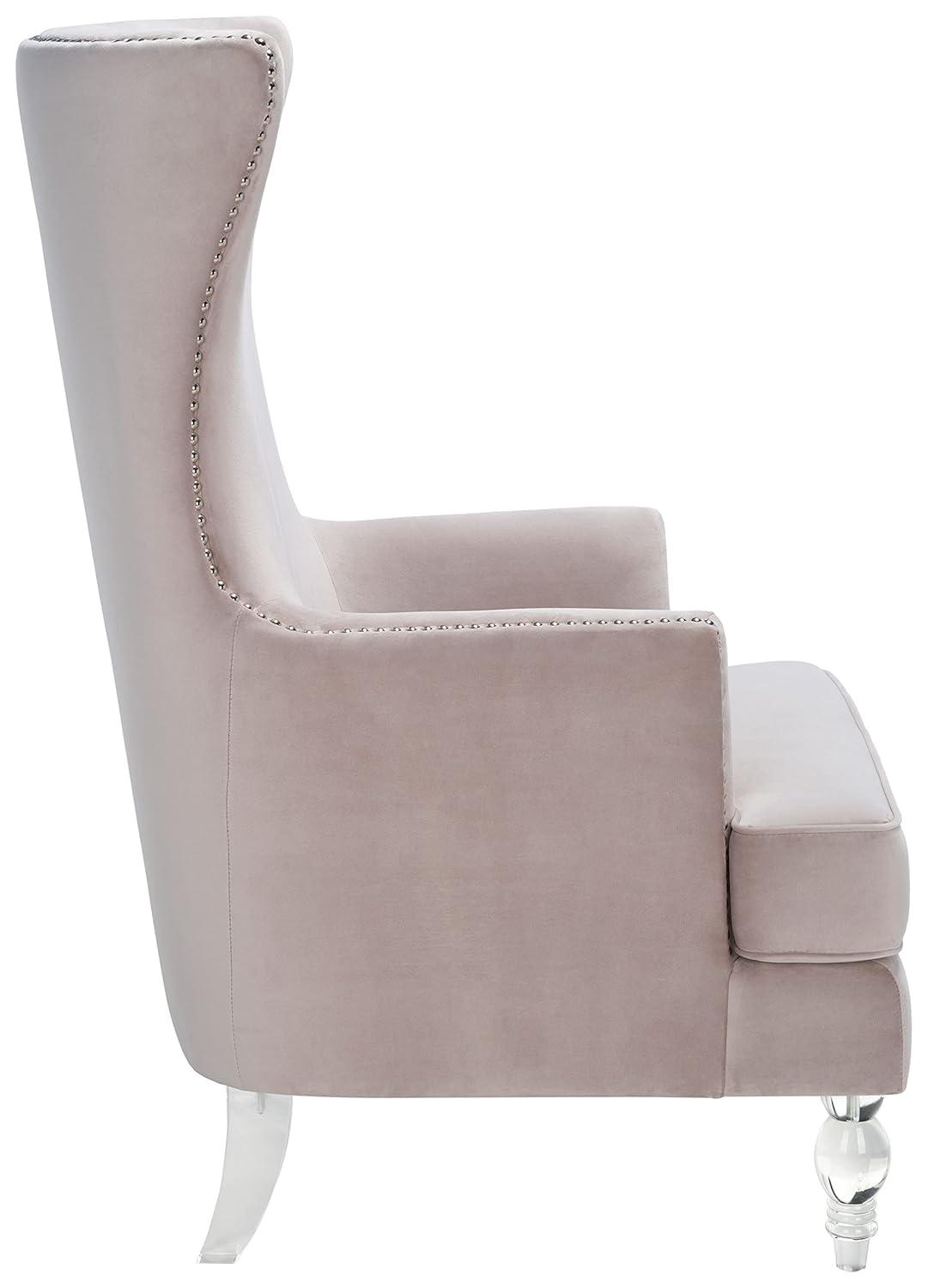 Pale Taupe Velvet Wingback Chair with Acrylic Legs
