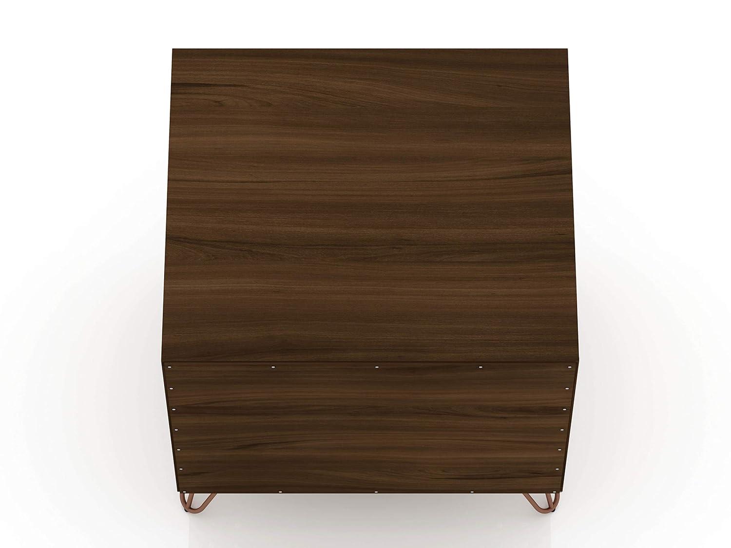 1.0 Rockefeller Nightstand Brown - Manhattan Comfort: Modern Bedside Table with Storage, Shelving & Metal Glides