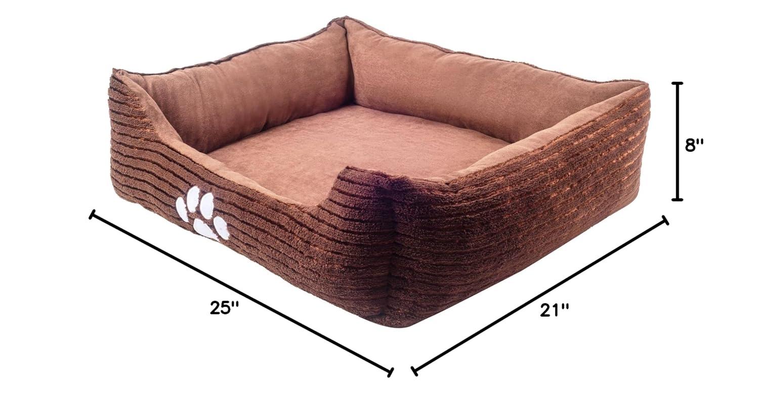 Long Rich Reversible Rectangle Pet Bed Dog Bed with Dog Paw Embroidery,Medium size, by Happycare Textiles