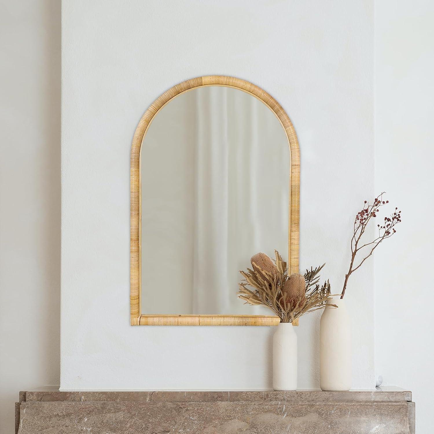 Bay Isle Home™ Elize Arch Handcrafted Rattan Wall Mirror, Natural Boho Décor Accent, For Livingroom, Bedroom