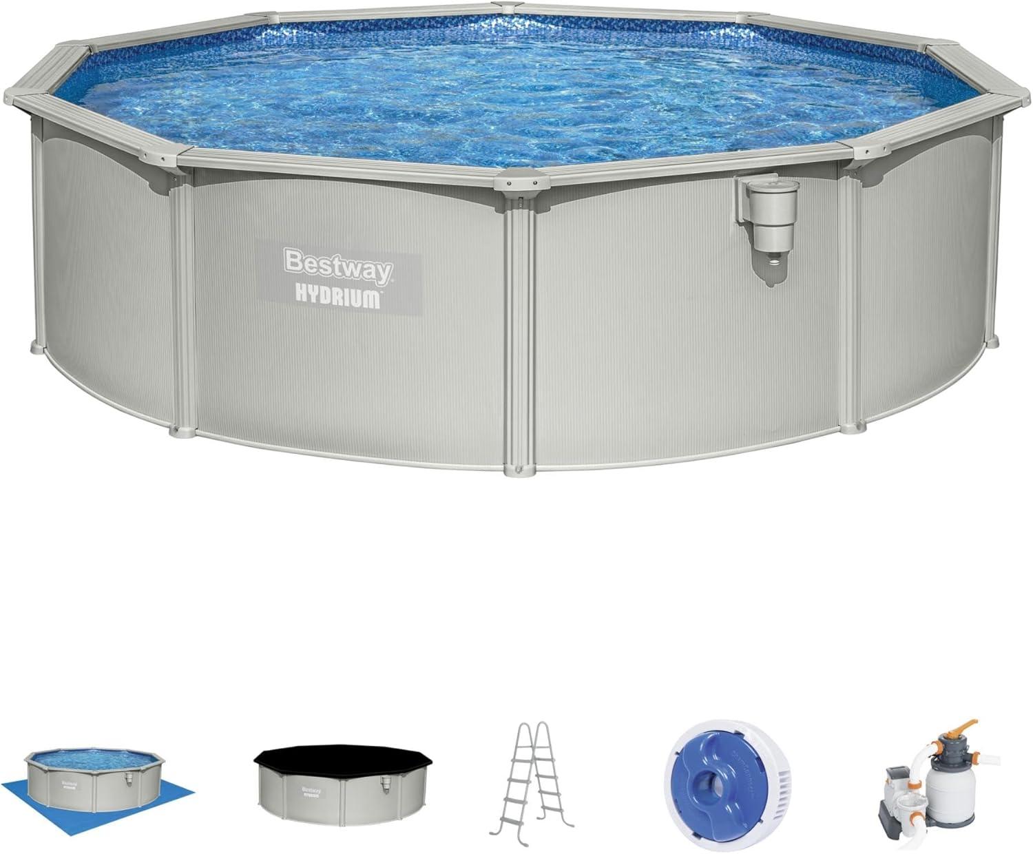 Gray 15' Round Steel Wall Above Ground Pool Set with Filter Pump