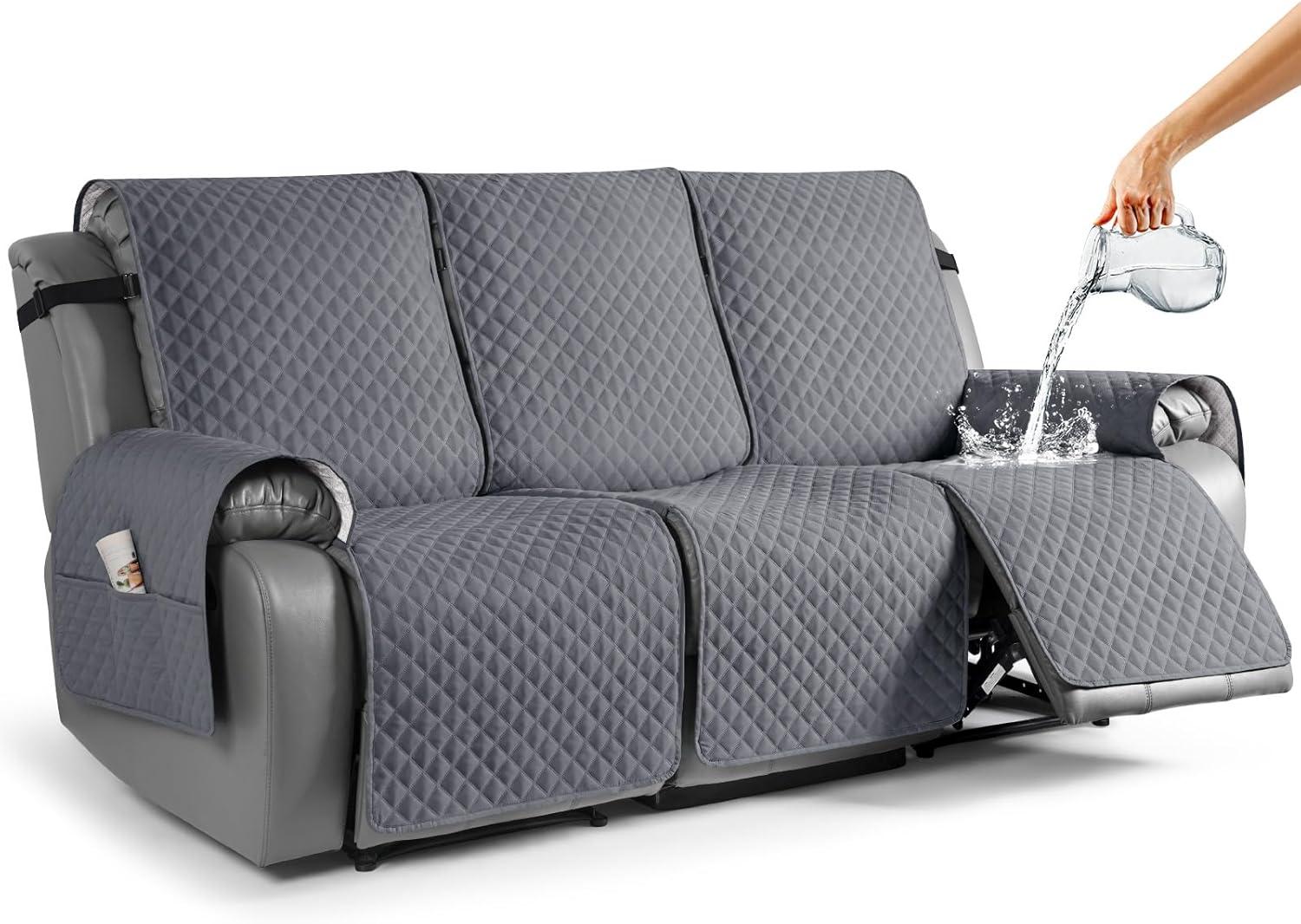 Latitude Run® Box Cushion Recliner 3 Seater Sofa Slipcover, Non-Slip Pet Reclining Couch Cover with Pockets Furniture Protector