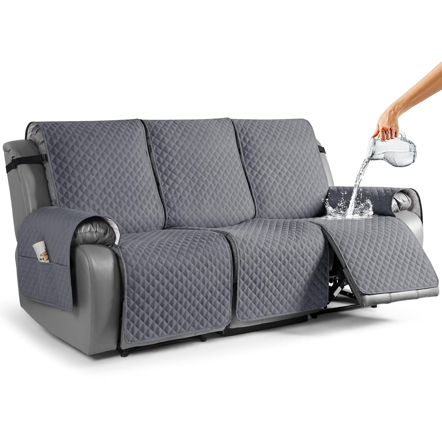 Latitude Run® Box Cushion Recliner 3 Seater Sofa Slipcover, Non-Slip Pet Reclining Couch Cover with Pockets Furniture Protector