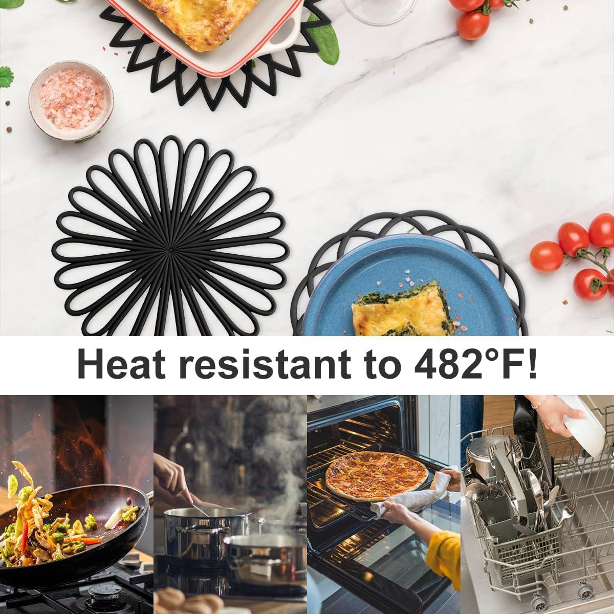 3Pcs Silicone Trivet Mat 7.9inch Anti-Slip Heat-Resistant Hot Pad Set Hollow Flower Shape Non-Stick Decorative Mat for Home Kitchen