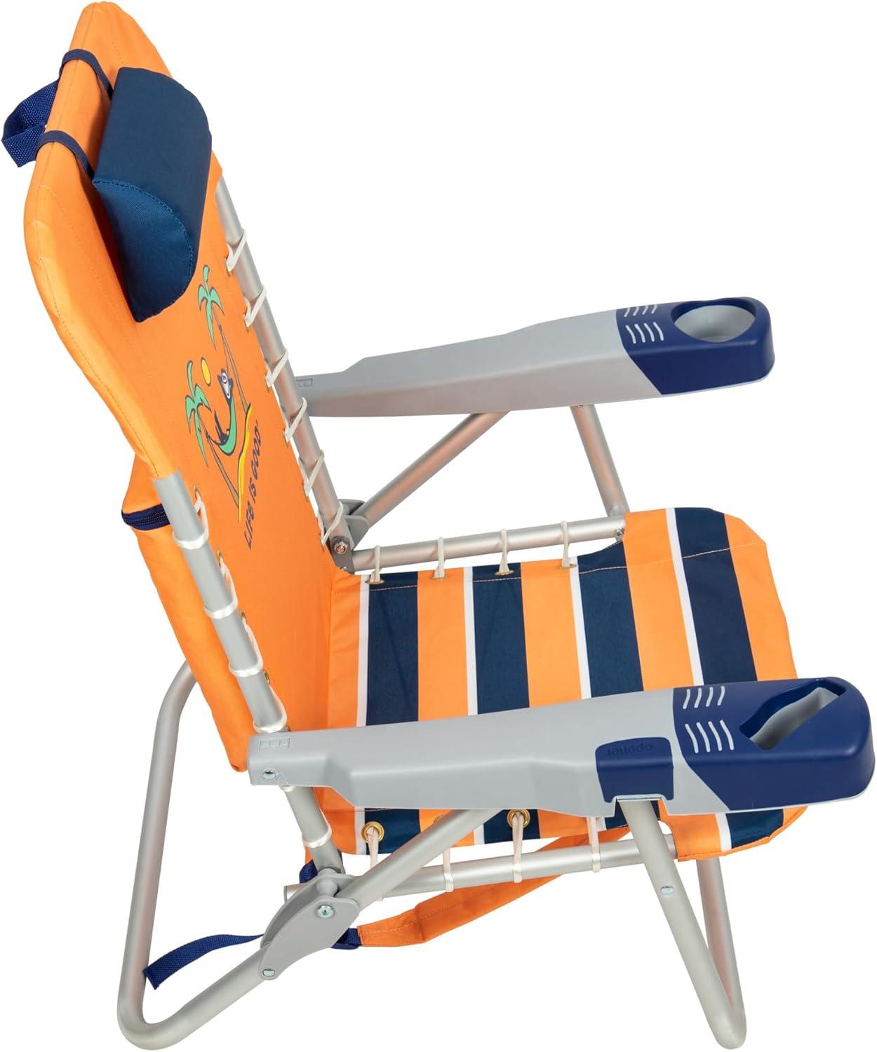 Life is Good 4-Position Backpack Pillow and Cup Holder Beach Chair, Canyon Orange