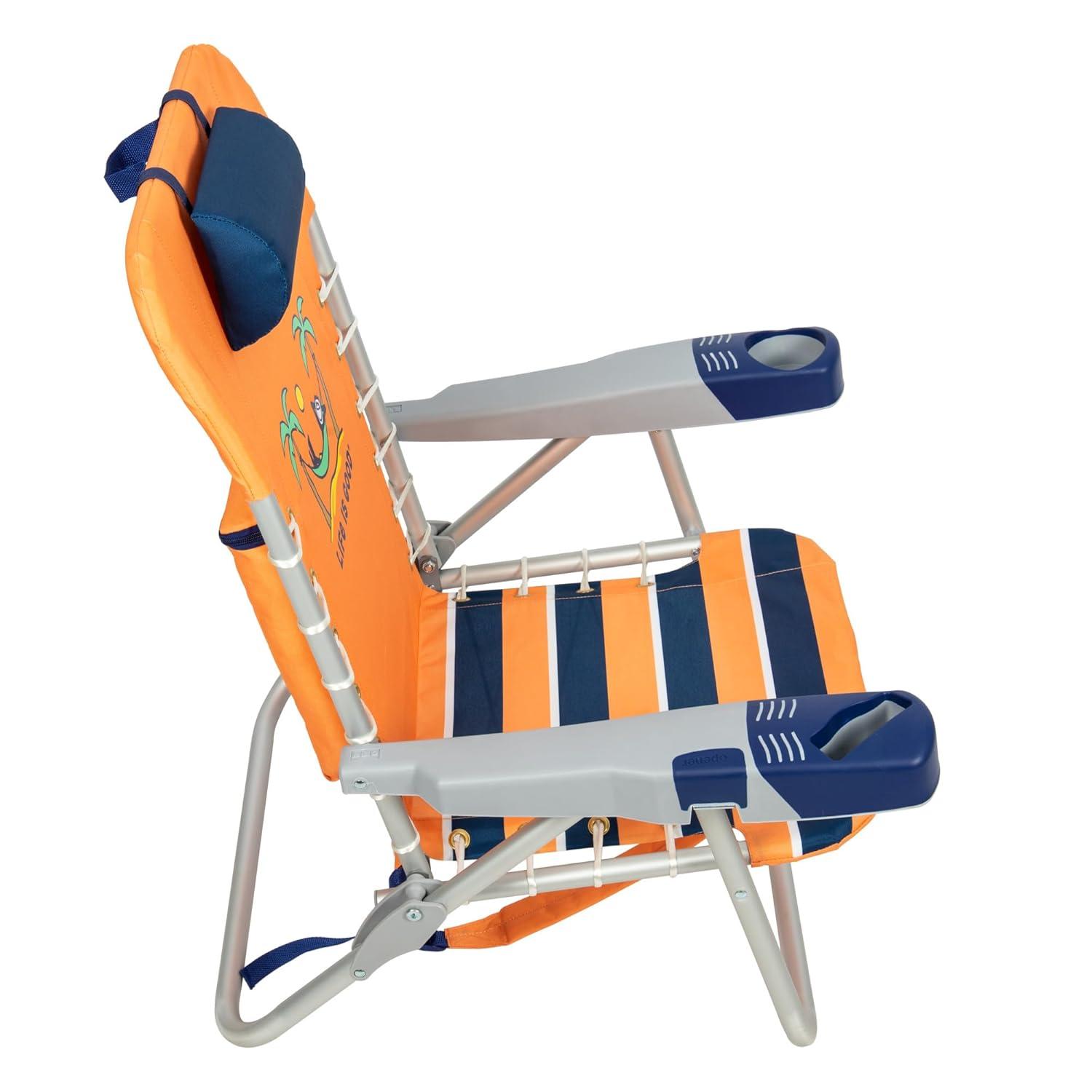 Life is Good 4-Position Backpack Pillow and Cup Holder Beach Chair, Canyon Orange