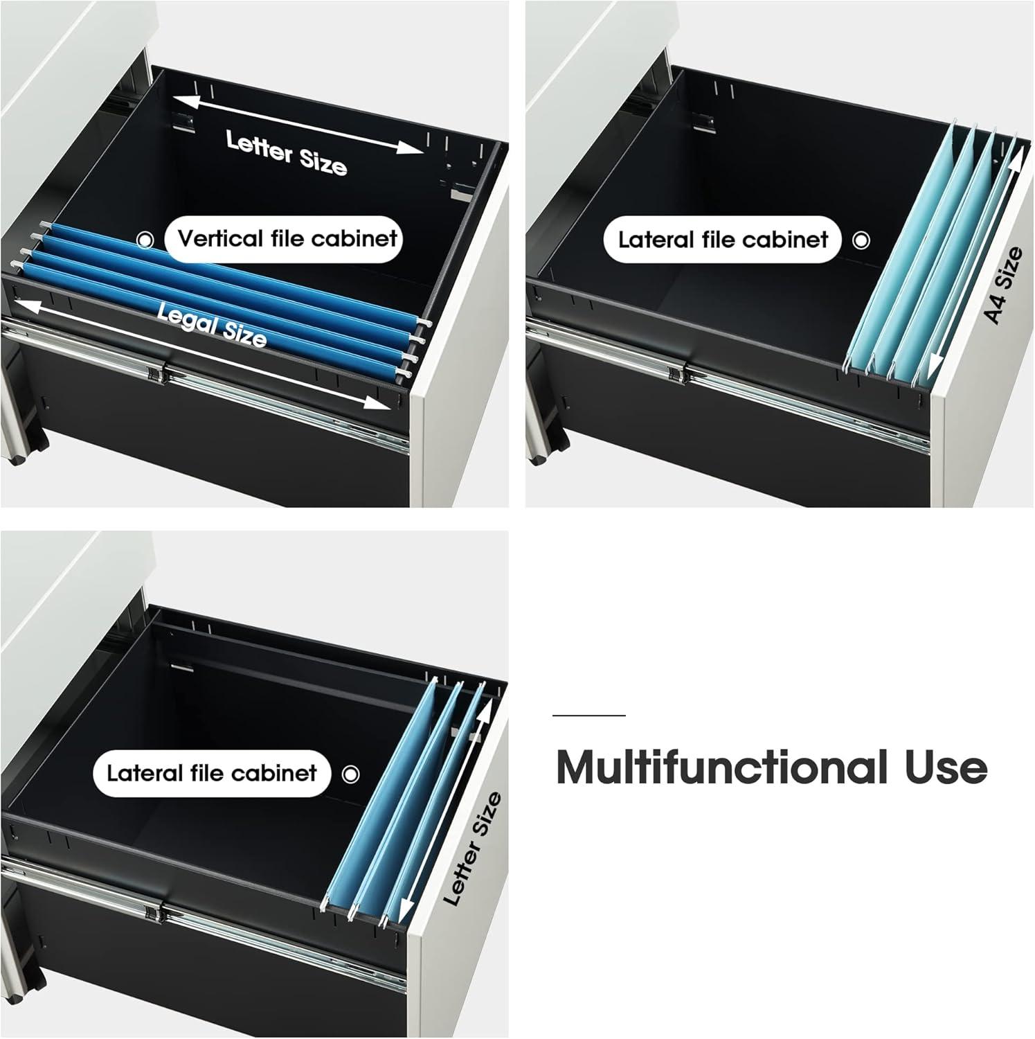 Locking File Cabinet, 3 Drawer Rolling Pedestal Under Desk Office, Fully Assembled Except Casters, White