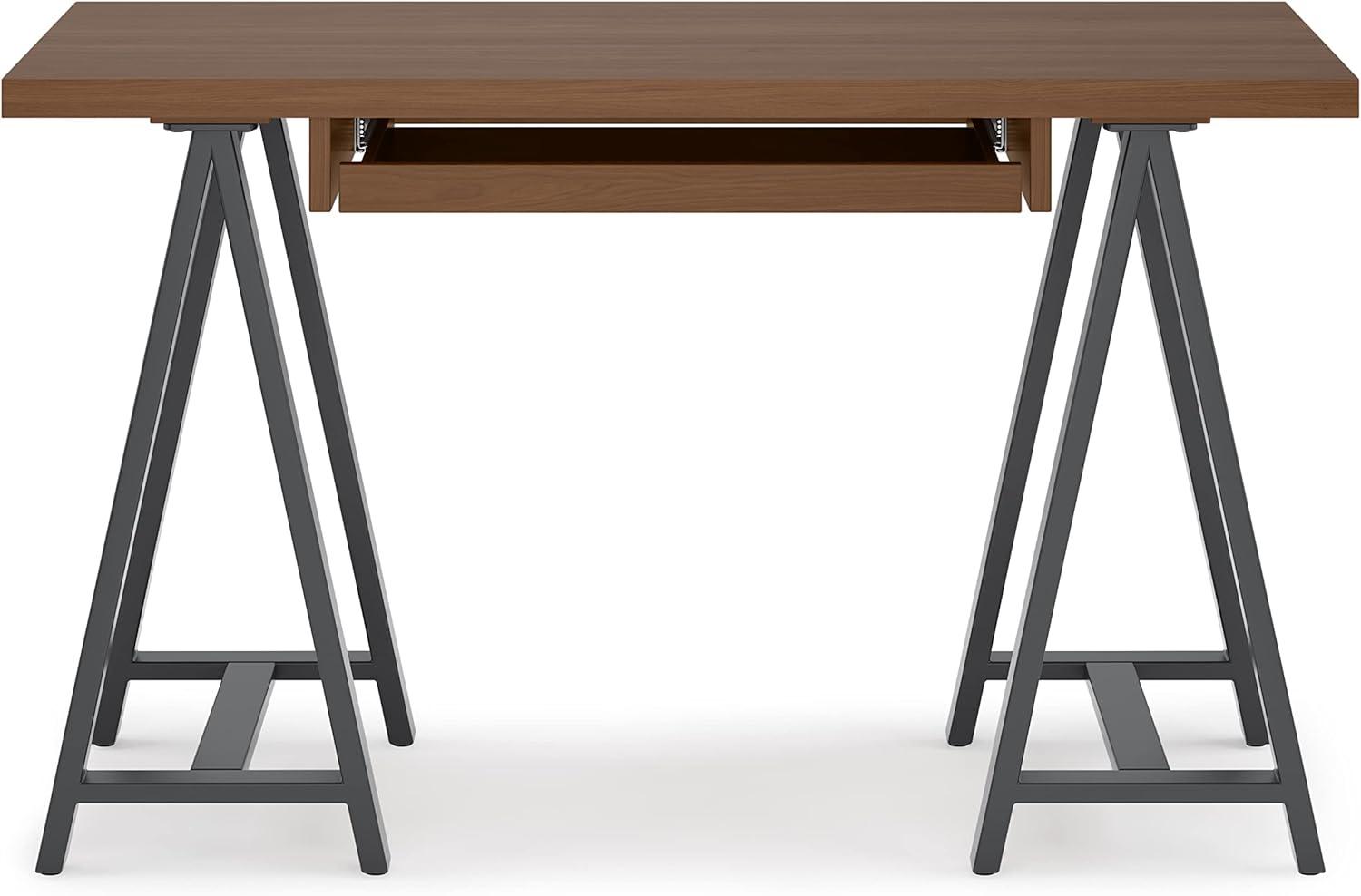 Sawhorse Industrial 50 inch Wide SOLID WALNUT WOOD and Metal Small Desk