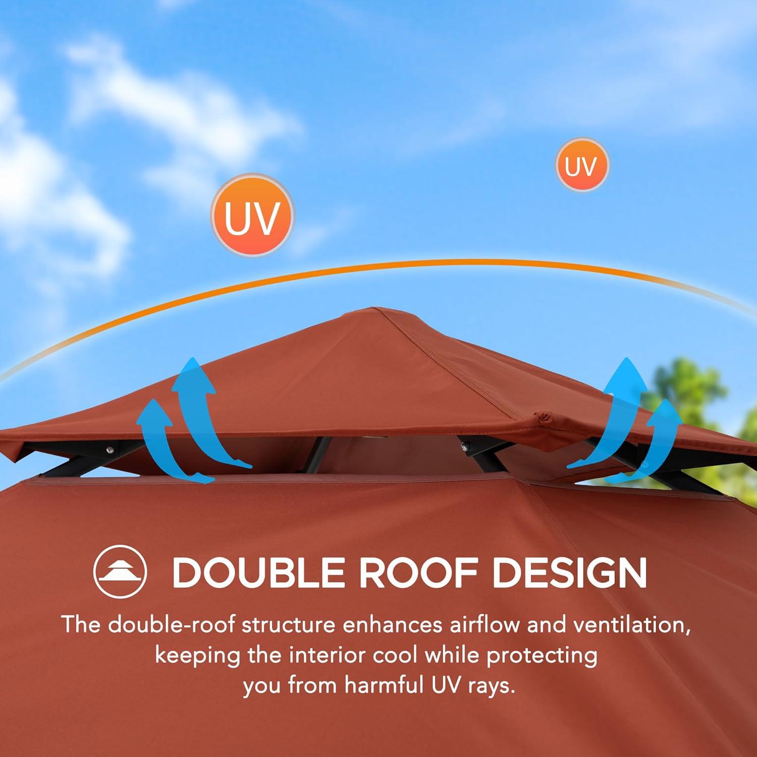 Sunjoy SUNJOY 8' x 5'  Pop up Grill Gazebo Double Tiered Outdoor Gazebo Standing-Height Canopy with Magnetic LED Light, Adjustable Ceiling Height, for BBQ,Picnics, Outdoor Events