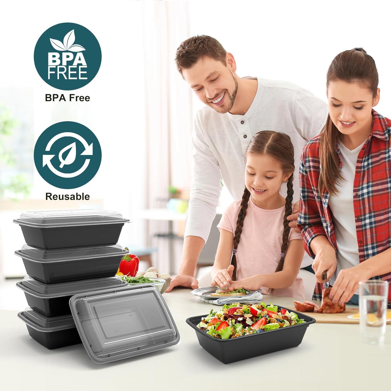 Black BPA-Free Plastic Meal Prep Containers Set