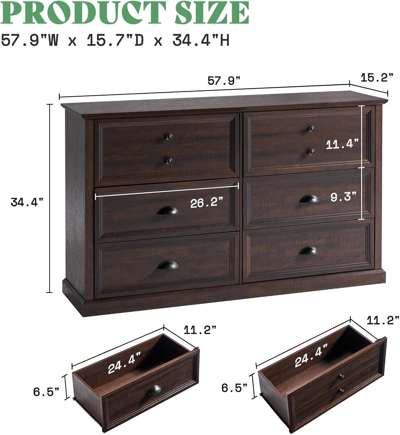 Winston Porter 58" Farmhouse 6 Drawer Dresser