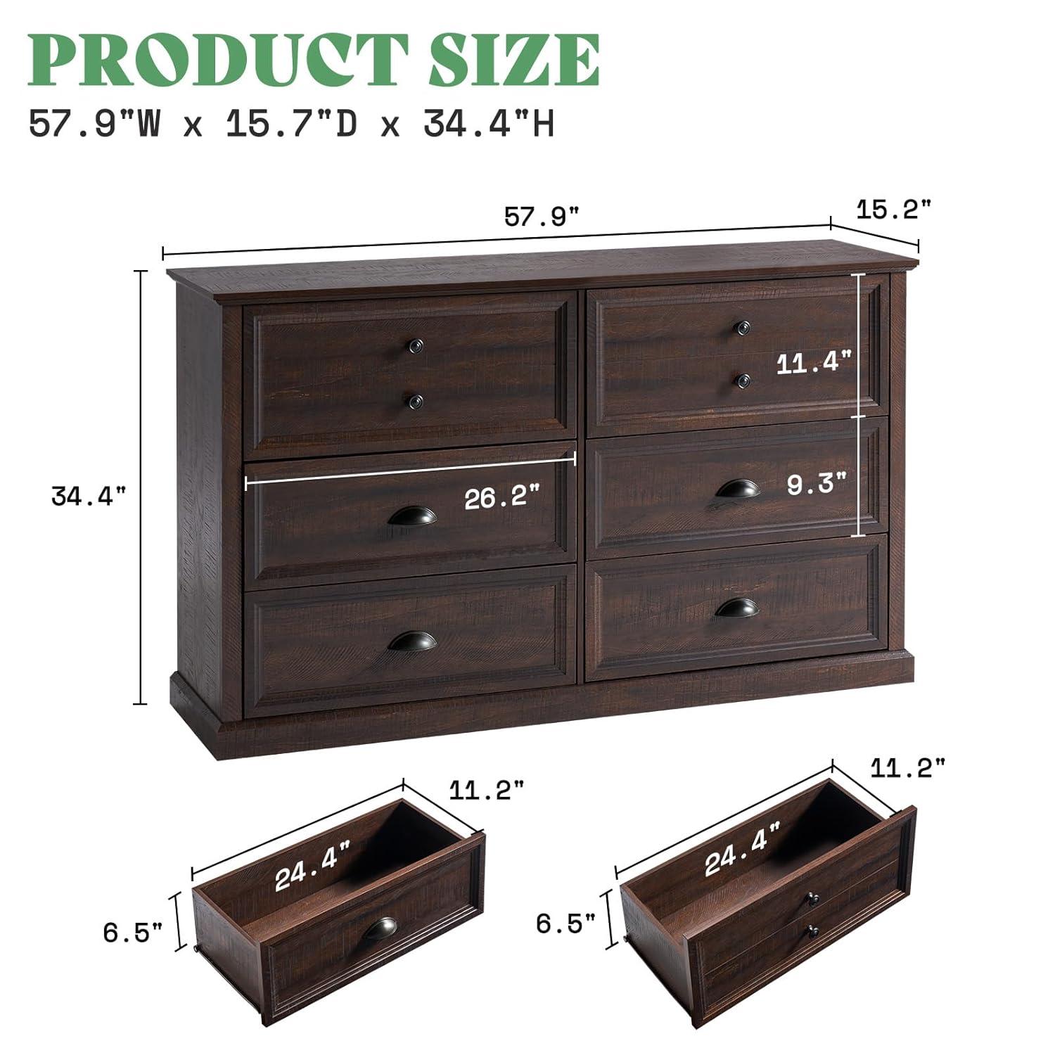 Winston Porter 58" Farmhouse 6 Drawer Dresser