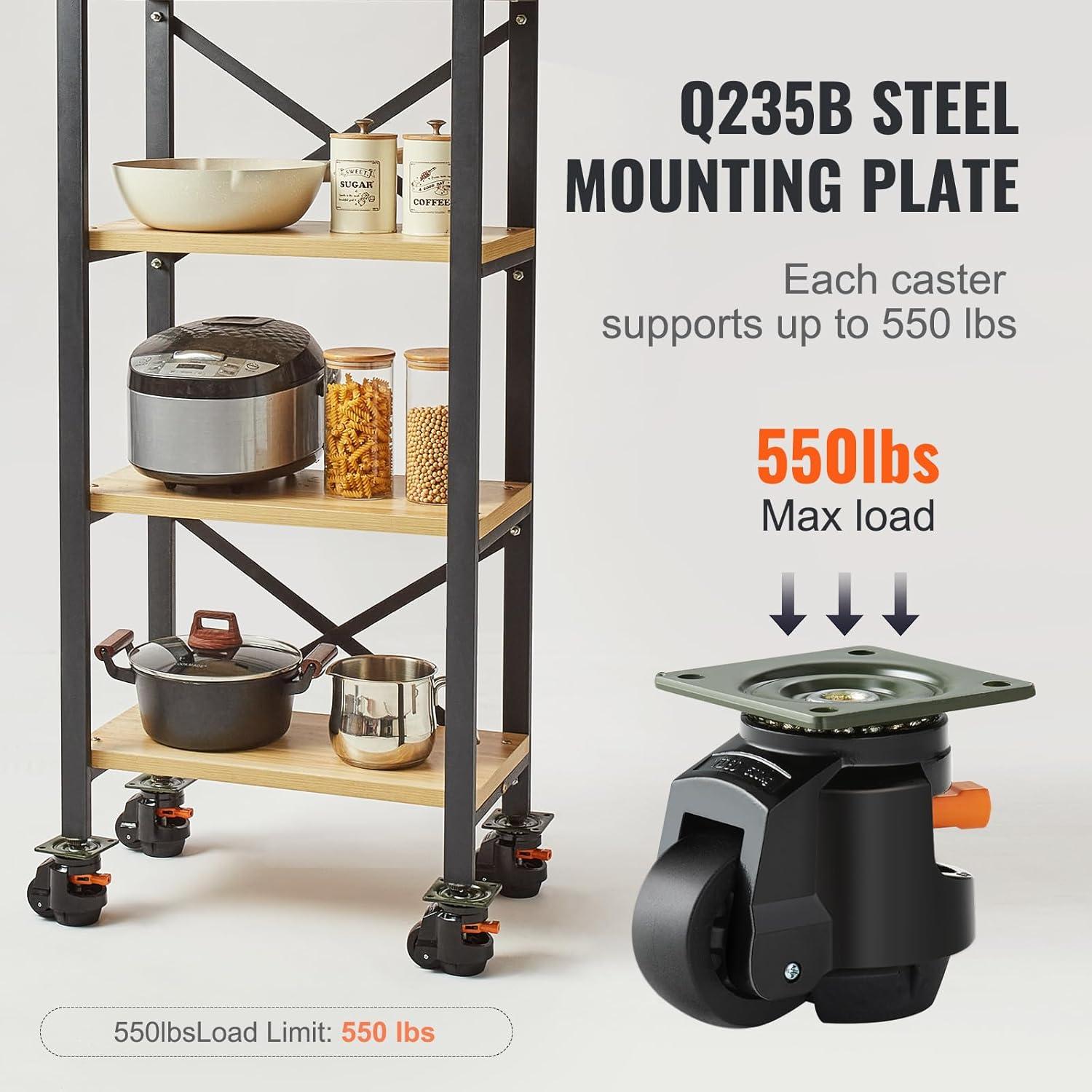 Stellweilan Tessberg Leveling Casters, Set of 4, 2200 lbs Total Load Capacity (Set of 4)