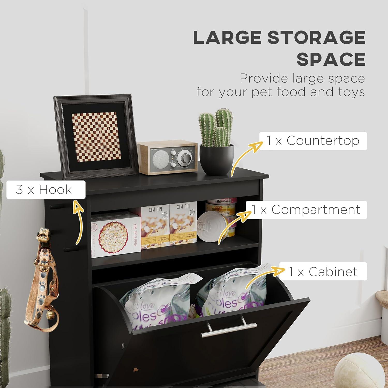 Black Elevated Pet Feeder Station with Storage Cabinet