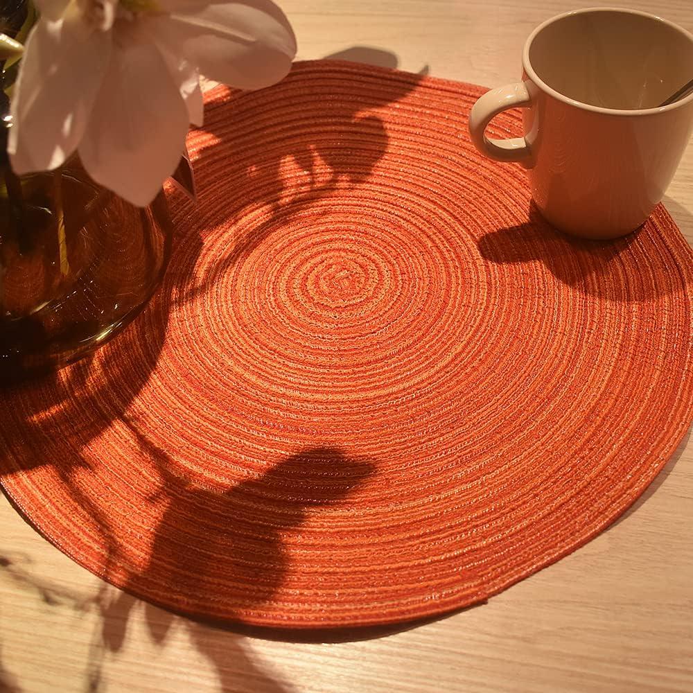 Red 15" Round Cotton Braided Placemats, Set of 4