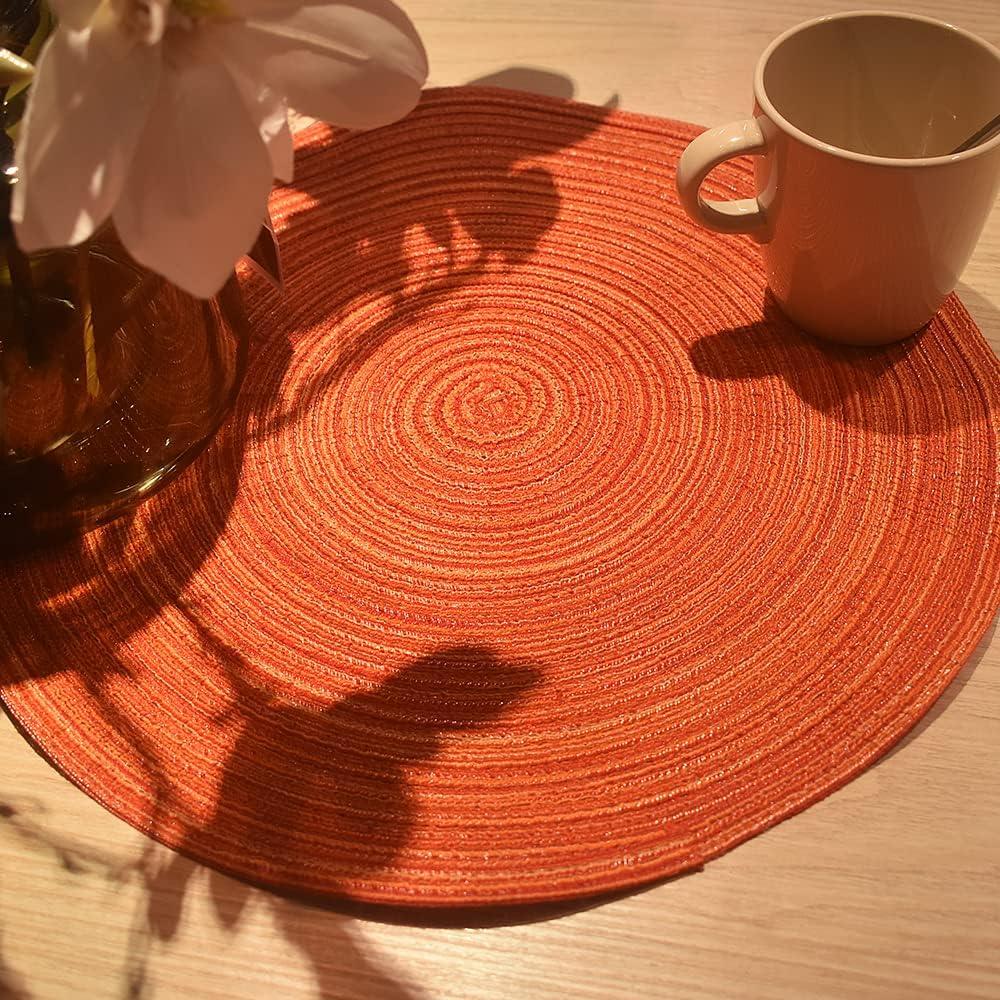 Round Woven Placemats, 4 Pcs, 15" Braided Woven Placemats, Attractive Kitchen Place Mats, Round Placemats as Table Mat (Red)