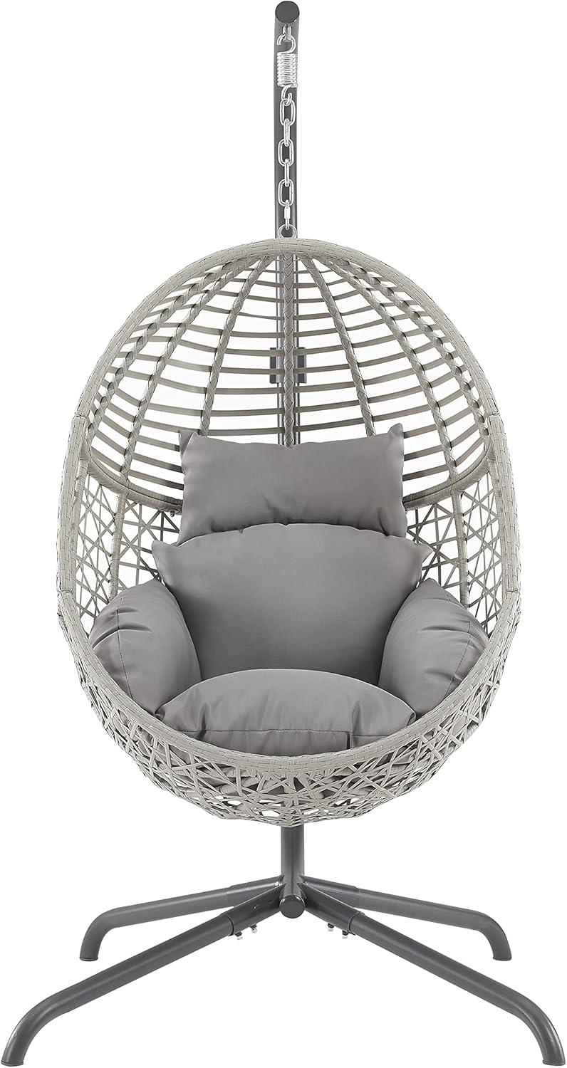 Crosley Furniture Lorelei Indoor/Outdoor Wicker Hanging Egg Chair in Gray