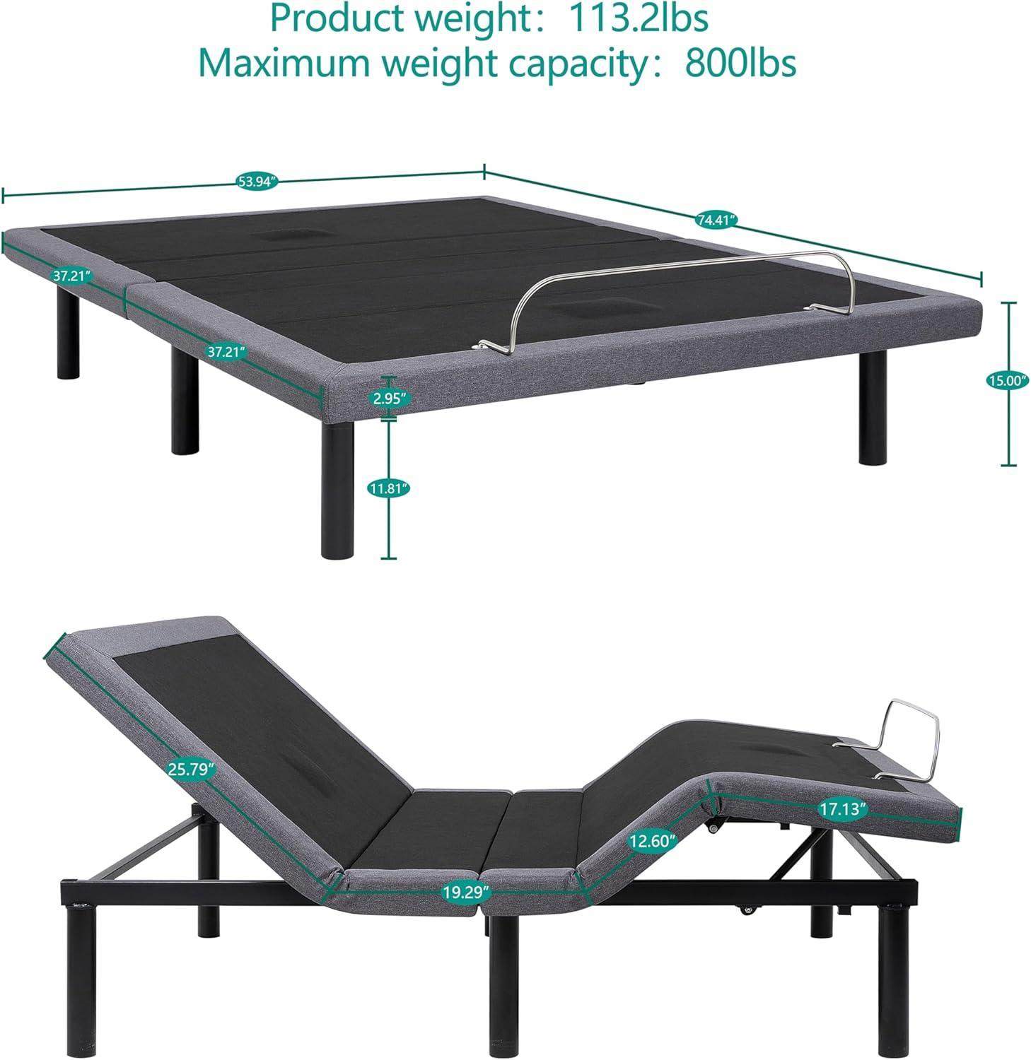 Gray Adjustable Full Metal Frame Bed with Massage and USB Ports