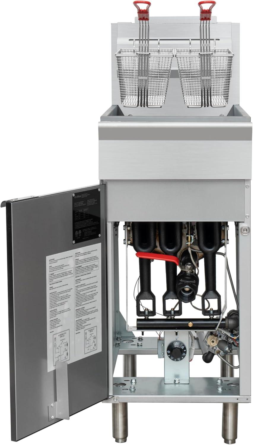 40 lb. Floor Standing Natural Gas Commercial Fryer with 90,000 BTU in Stainless-Steel, ETL Listed (KM-FDF40-NG)