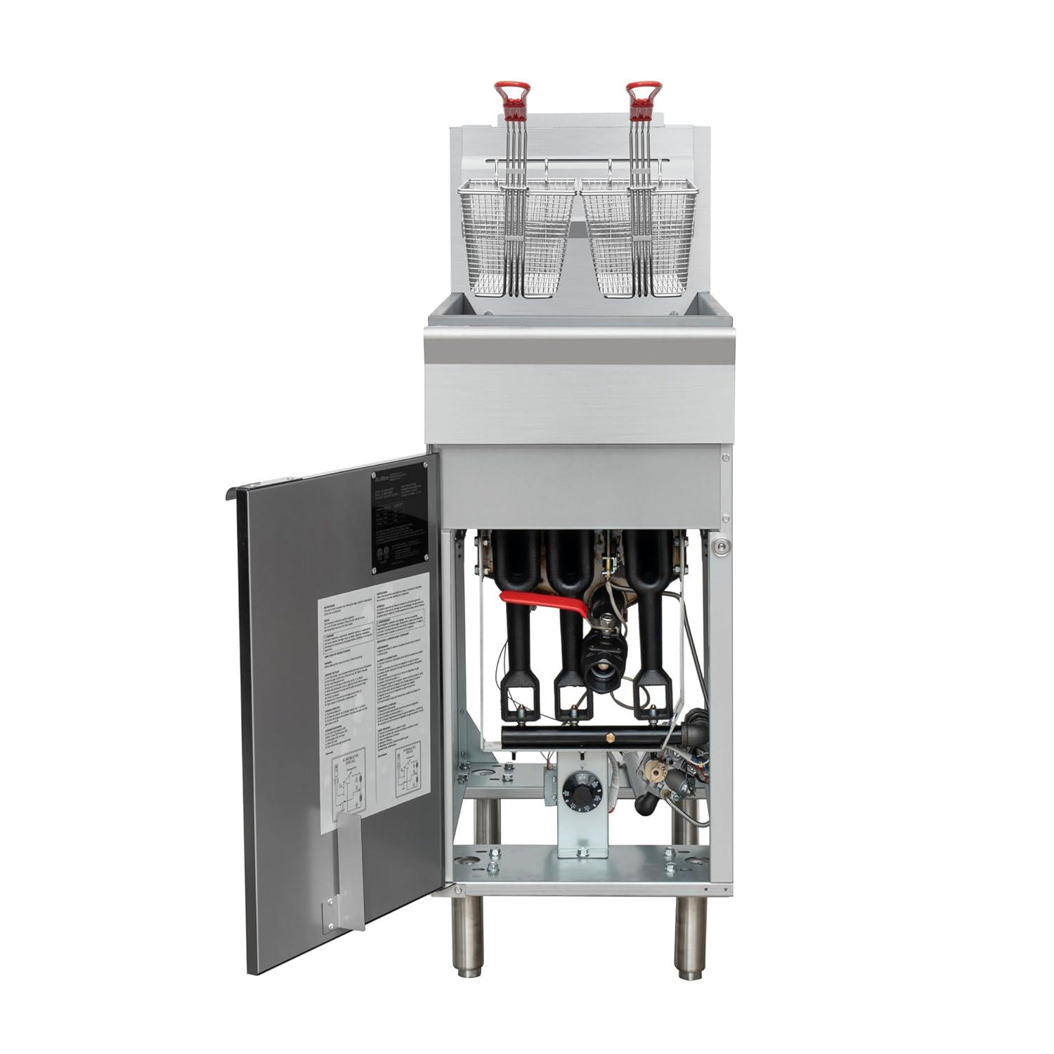 40 lb. Floor Standing Natural Gas Commercial Fryer with 90,000 BTU in Stainless-Steel, ETL Listed (KM-FDF40-NG)