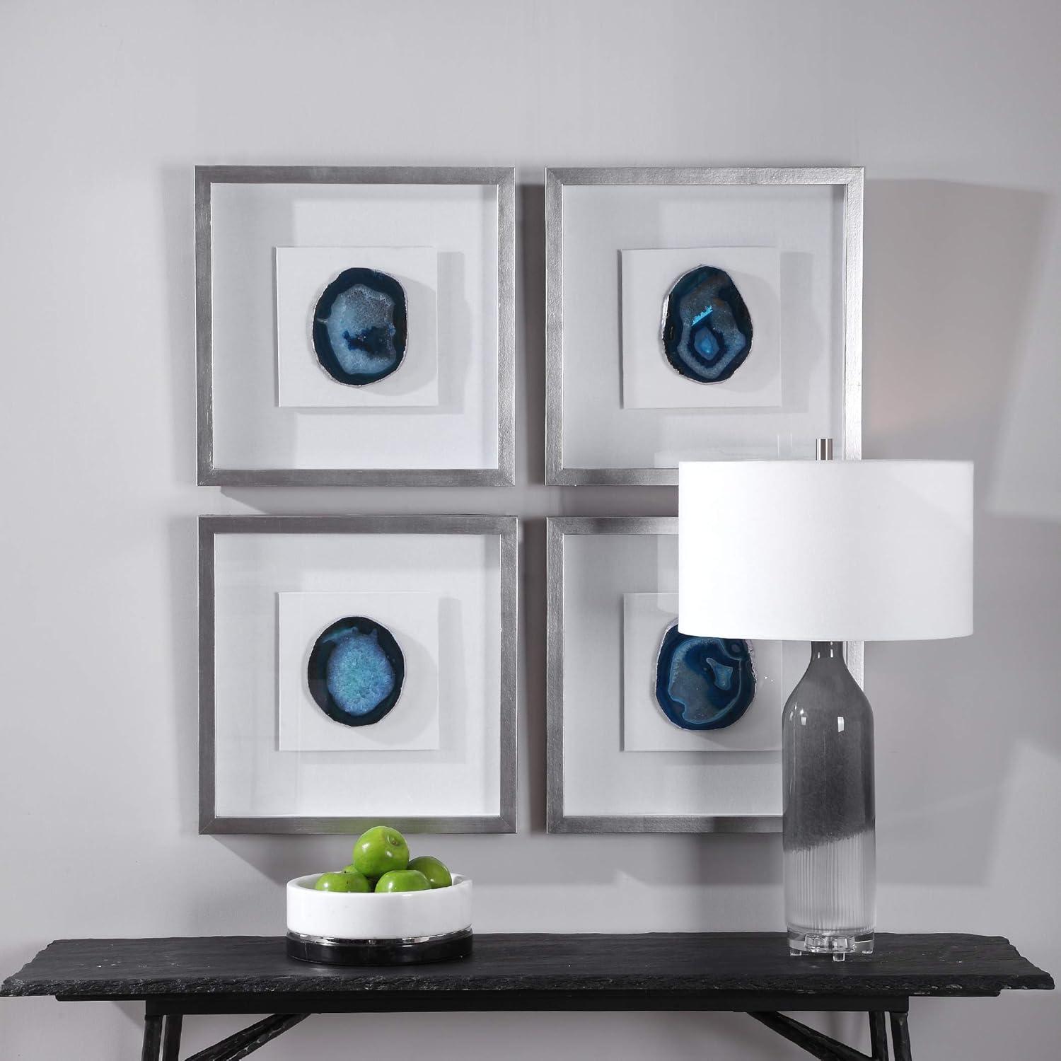 Kalia Blue Agate Stone Shadow Box with Silver Frame