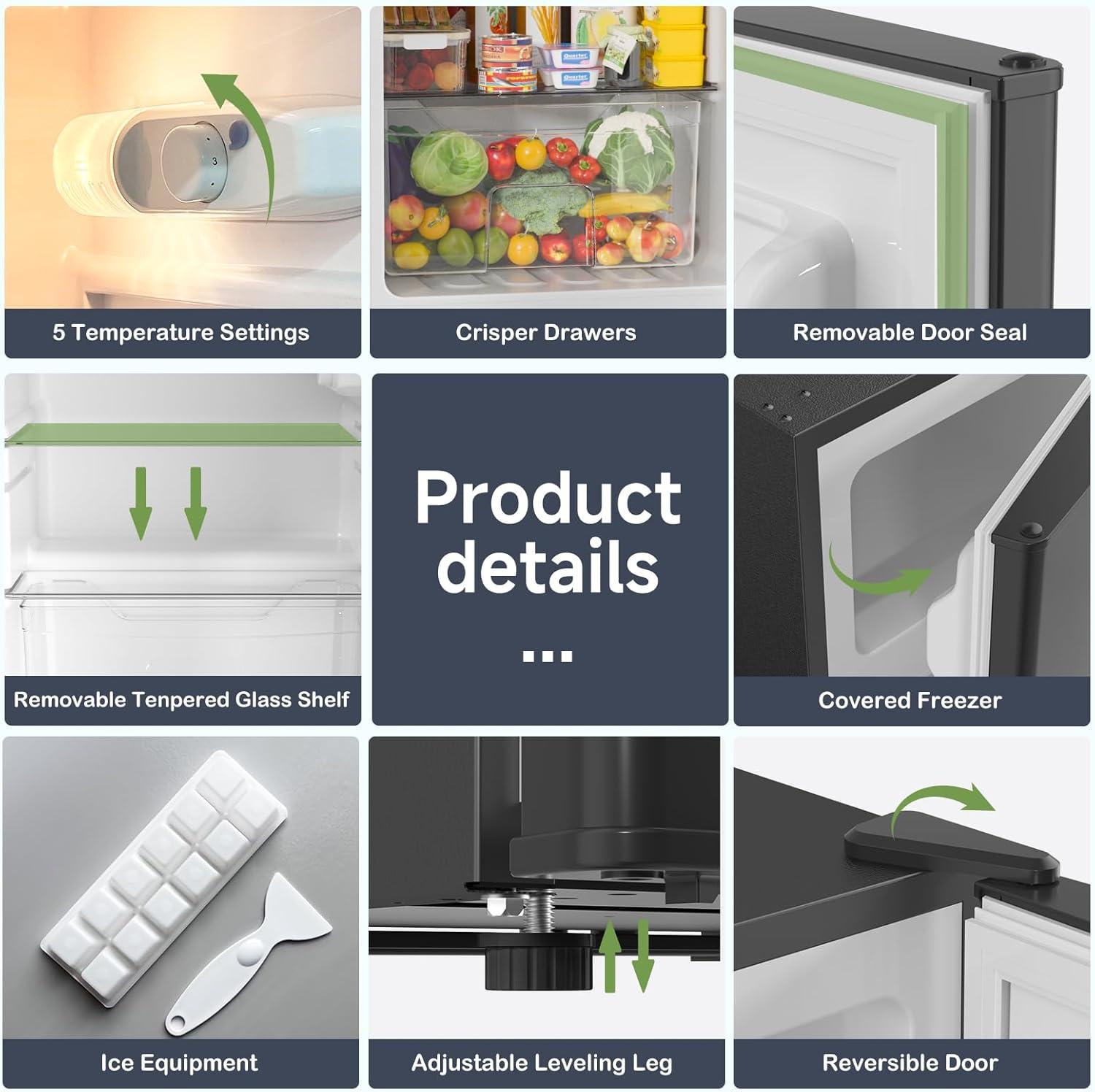 BANGSON 3.2 CU.FT, 2 Door Small Refrigerator with Freezer