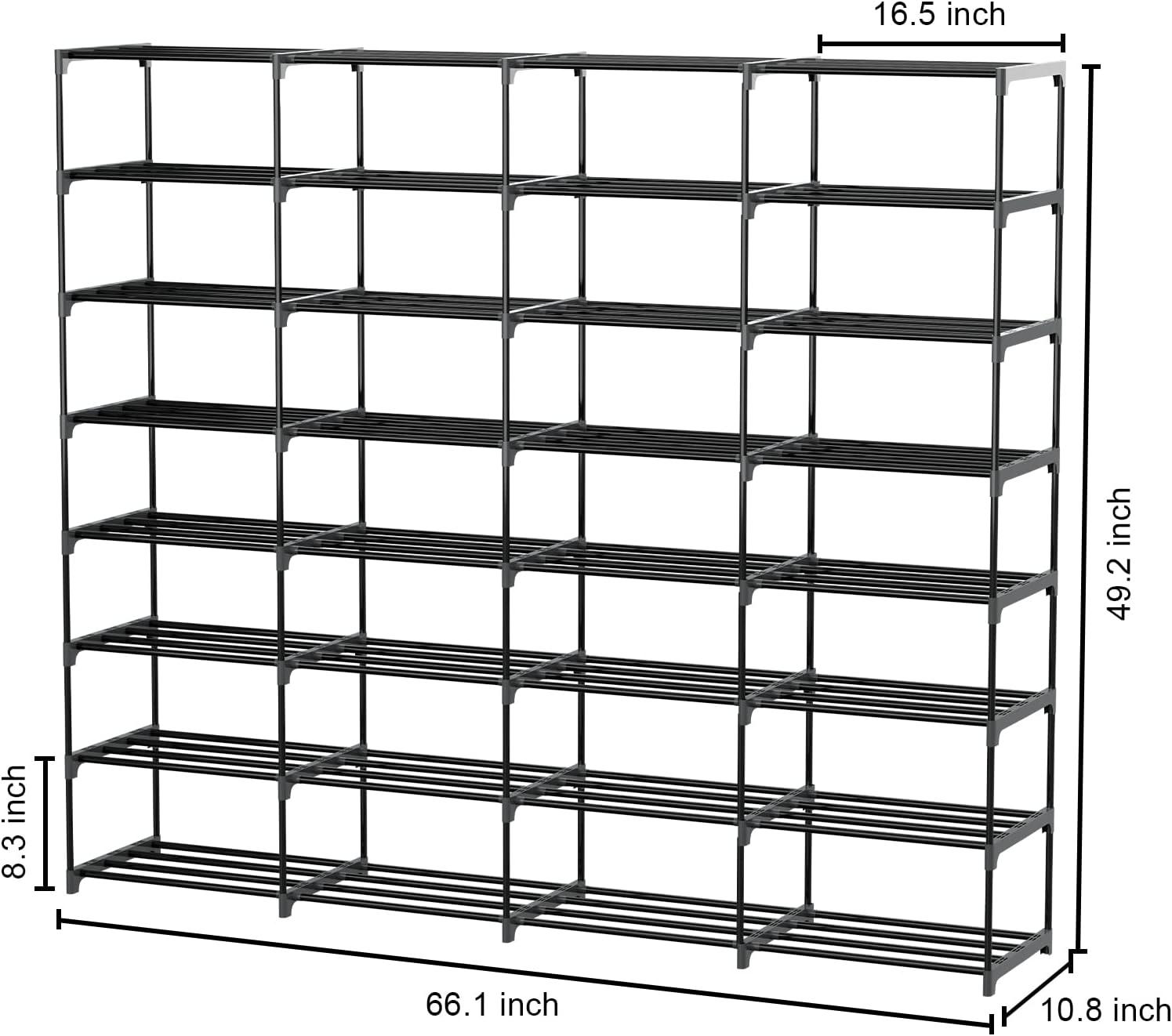 Large Black Metal Stackable 8-Tier Shoe Rack