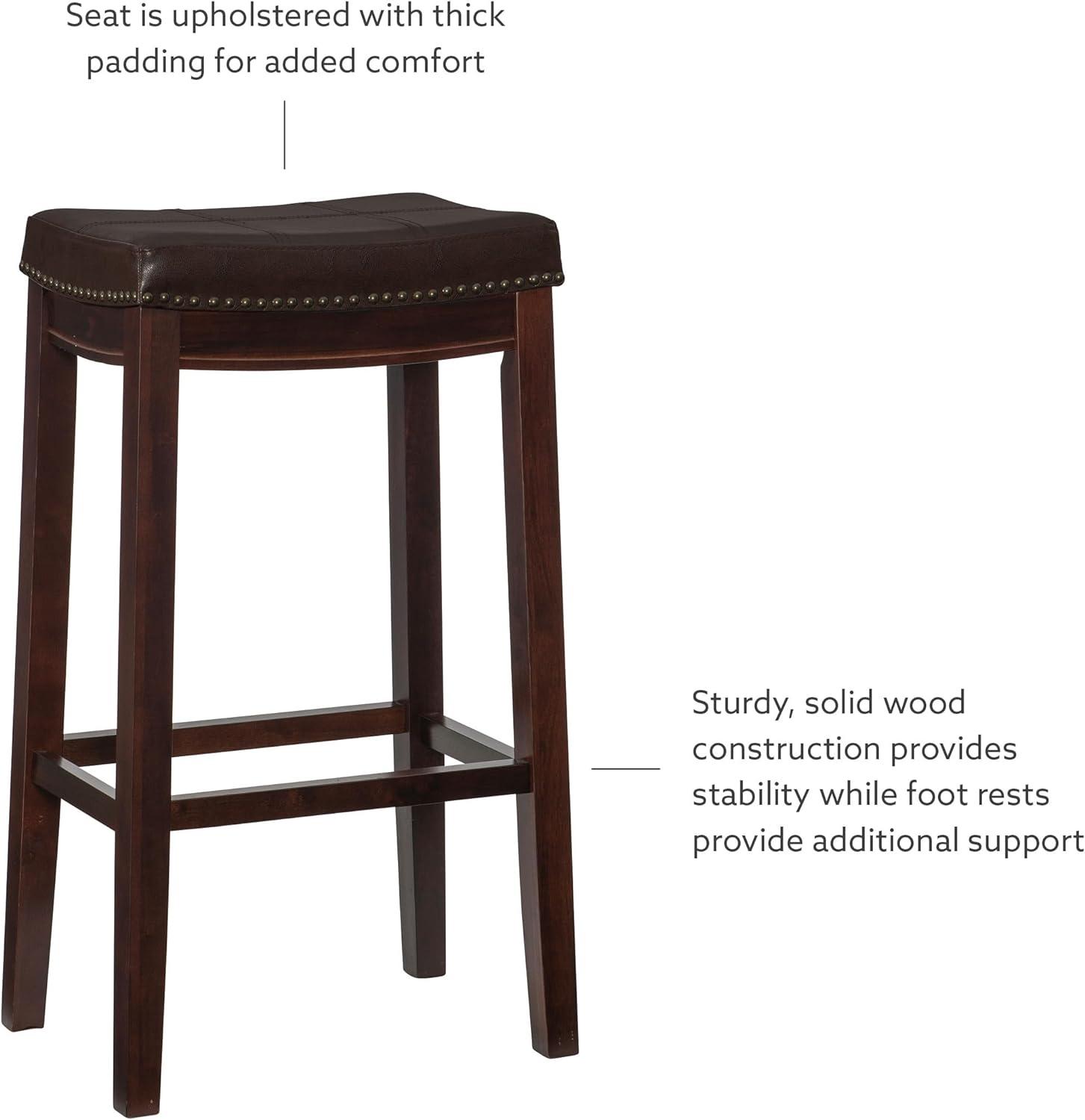 Elegant Backless Saddle-Style Bar Stool in Dark Brown with Brown Faux Leather