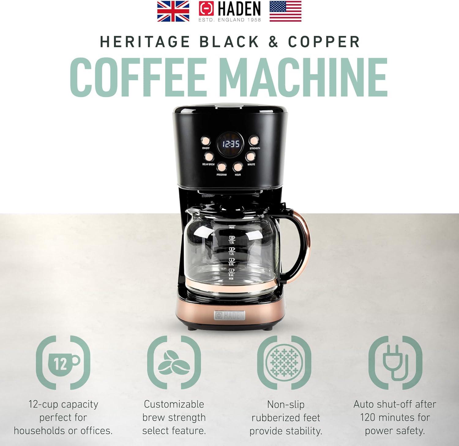 HADEN Black and Copper Programmable Drip Coffee Maker