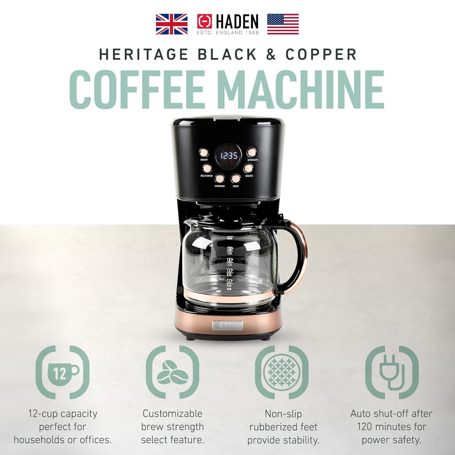 HADEN Black and Copper Programmable Drip Coffee Maker