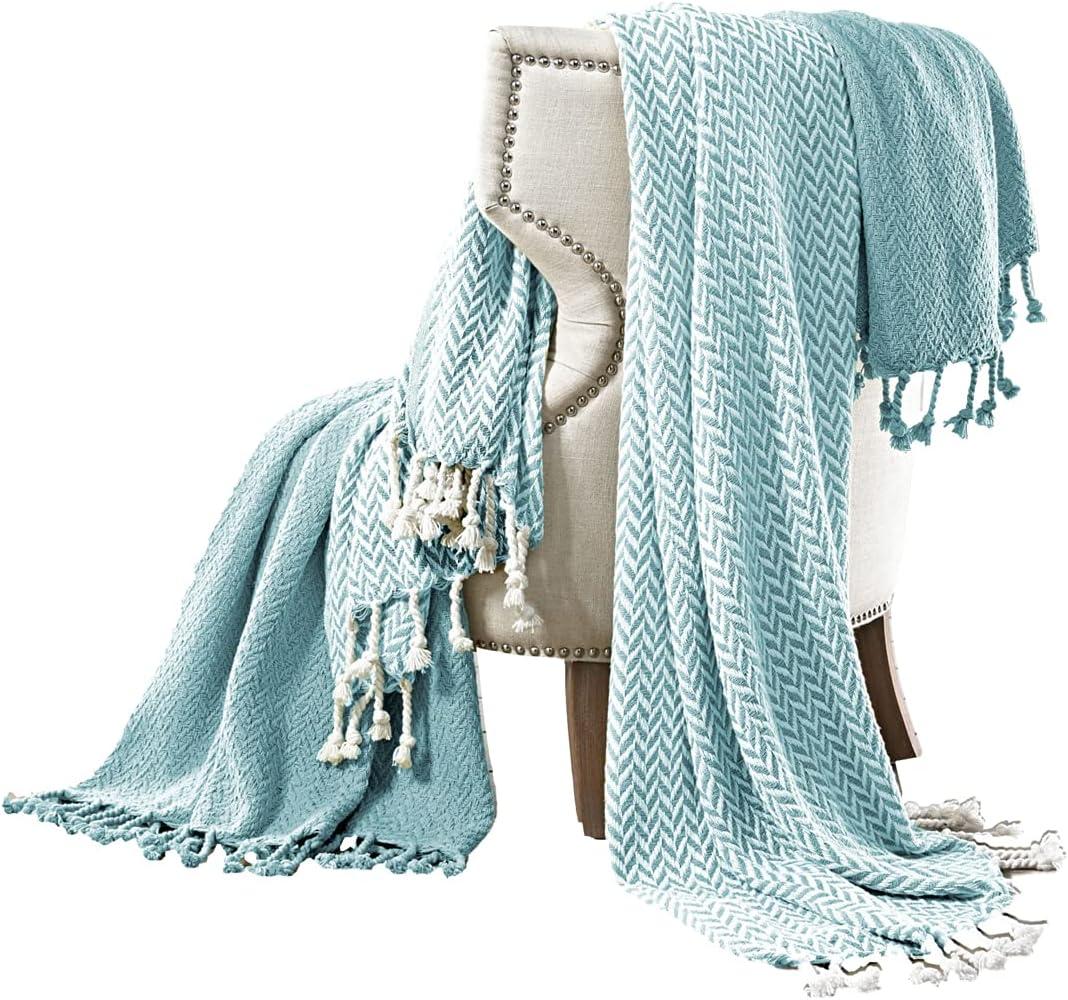 Modern Chic 100% Cotton Taupe Throw Blanket Pair with Fringe