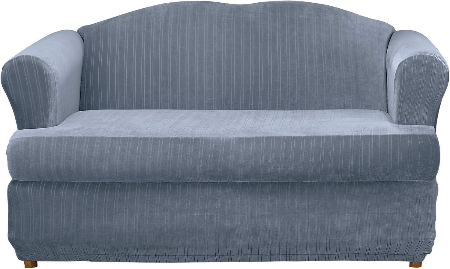 Stretch Pinstripe T-Cushion Loveseat Slipcover