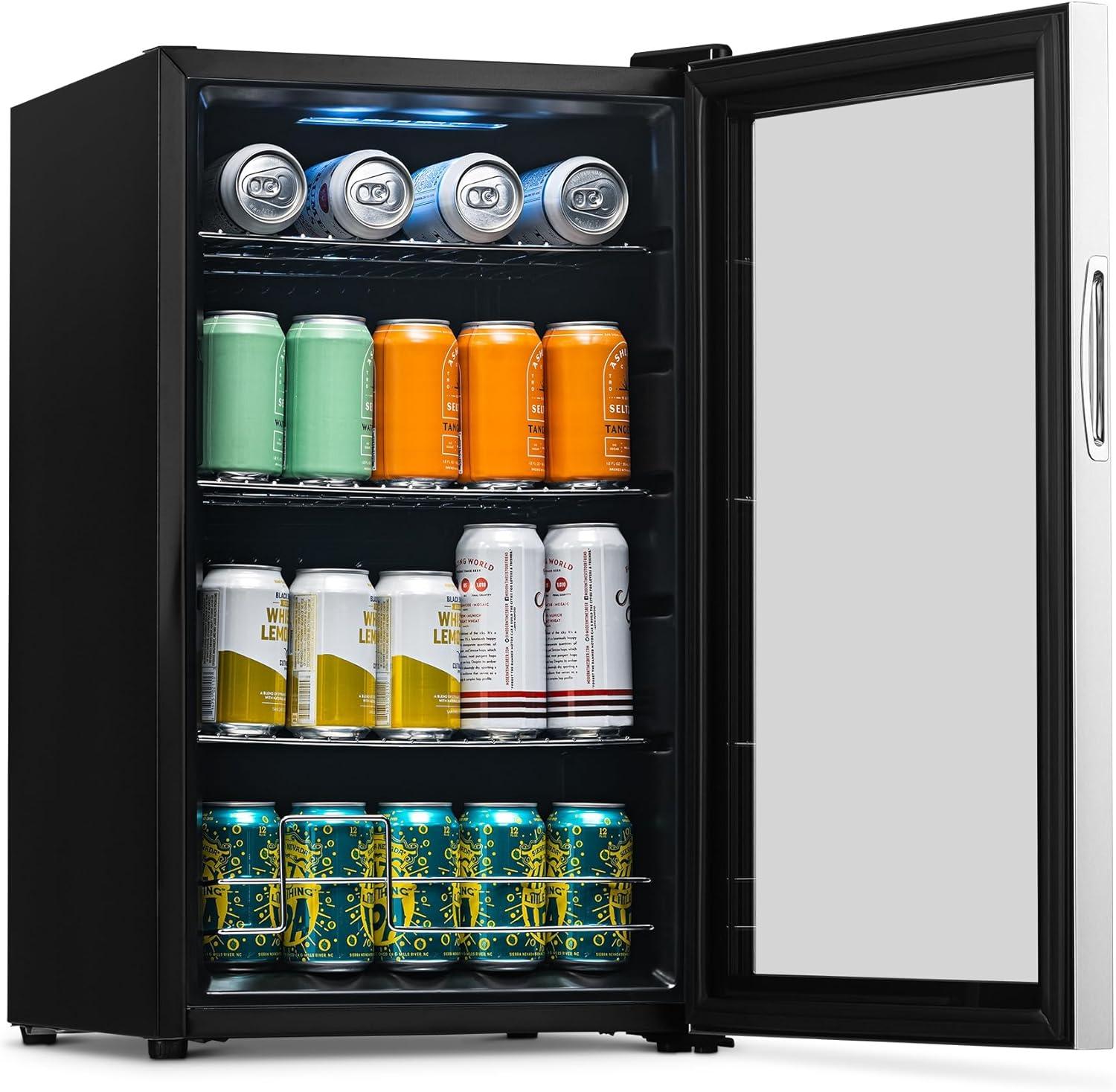 Newair 100 Can Beverage Fridge With Glass Door, Small Freestanding Mini Fridge In Stainless Steel