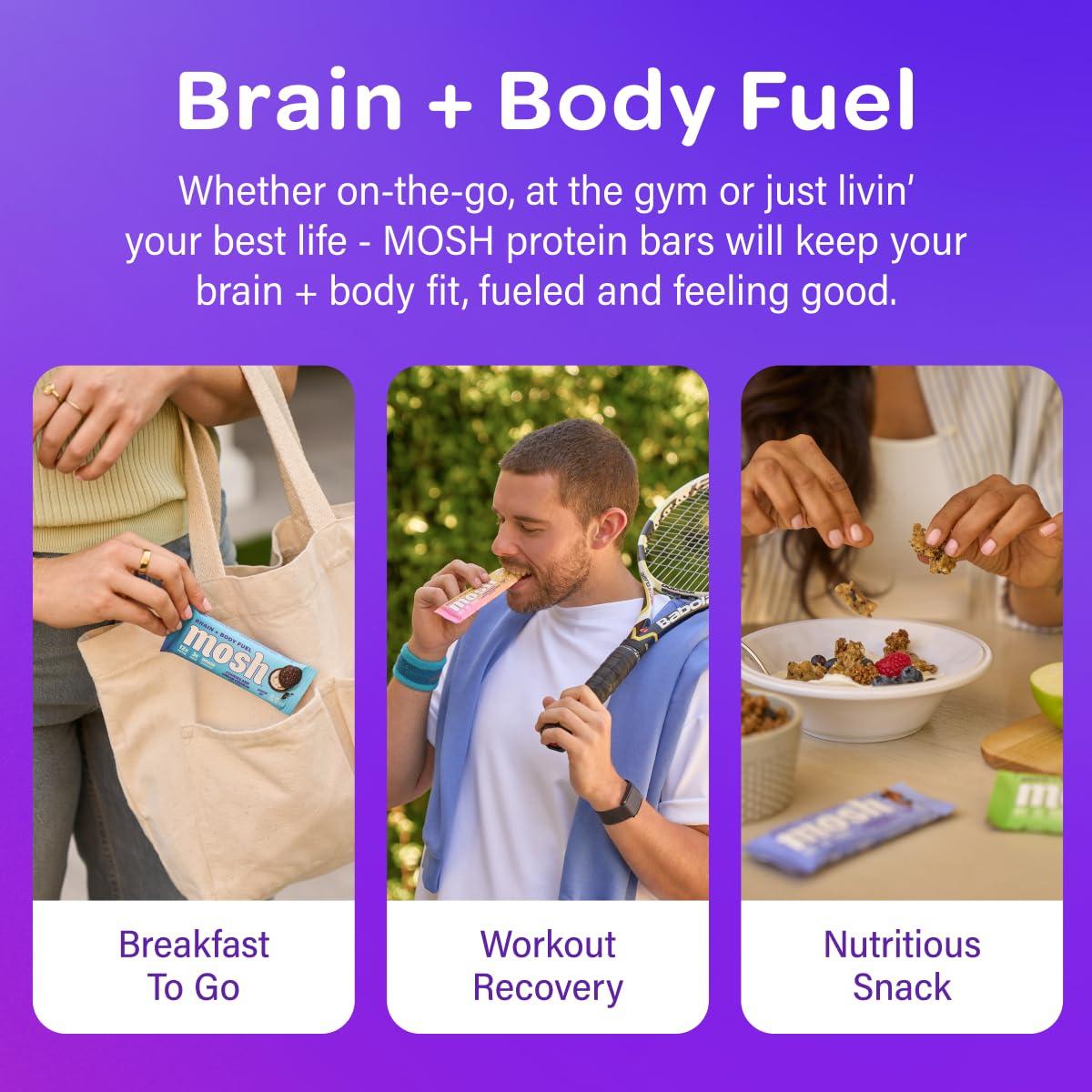 MOSH Variety Pack Protein Bars, 6pk, Keto Snack, Gluten-Free, No Added Sugar, 12g Whey Protein, Lion's Mane, B12 Vitamins, Supports Brain Health, Breakfast To-Go (Flavors may vary)