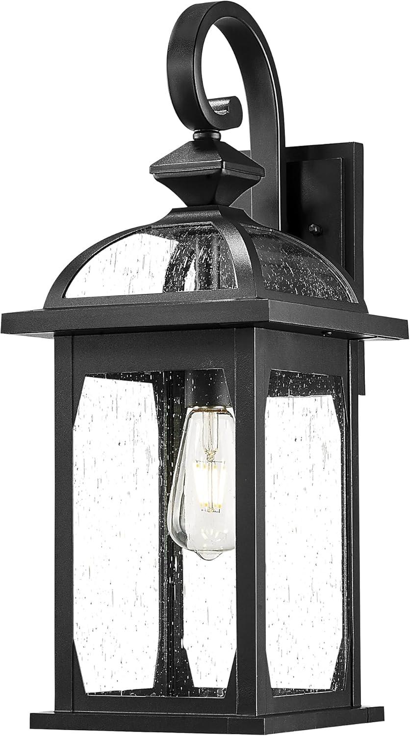 Large Black Die-Cast Aluminum Outdoor Wall Light with Seeded Glass