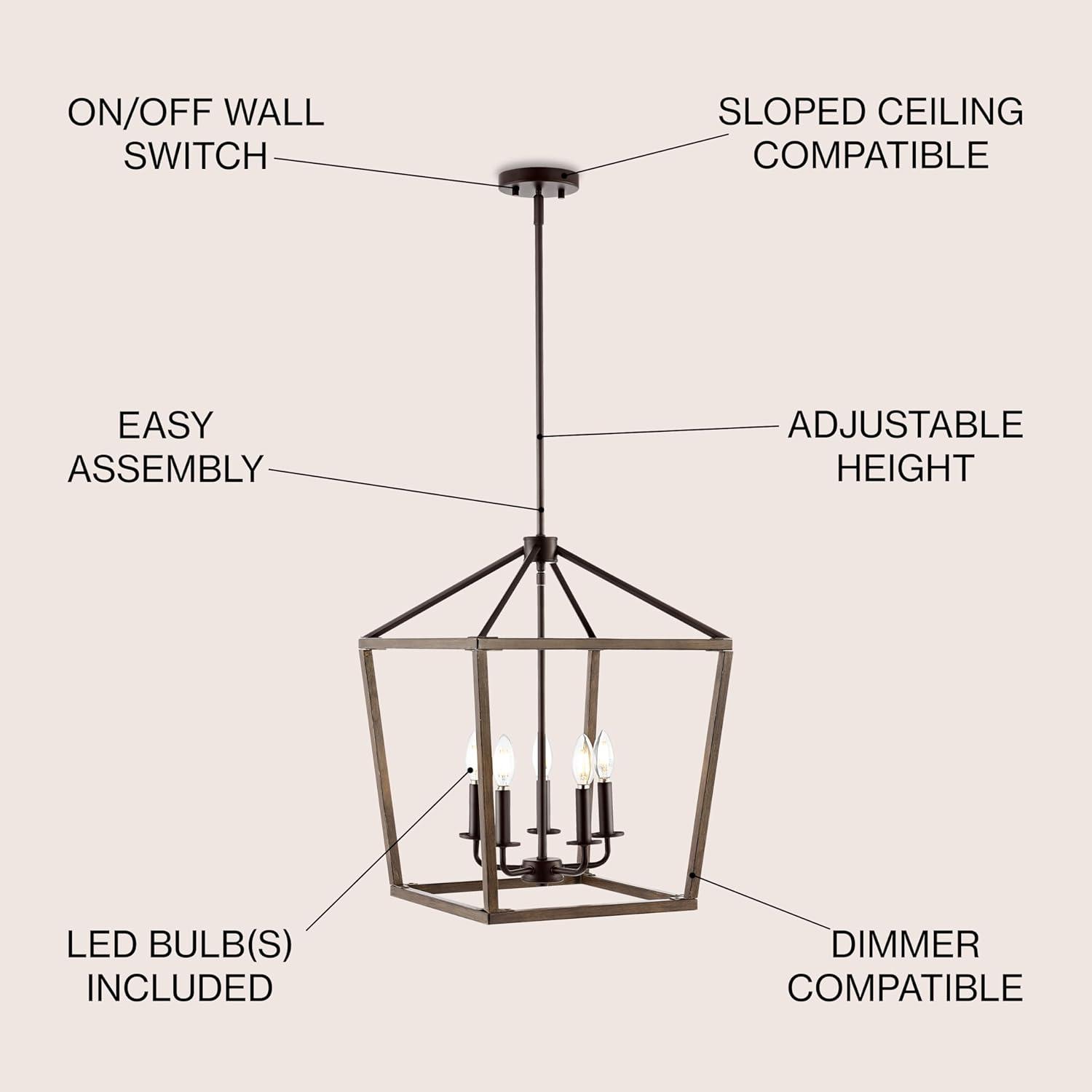 Oria Industrial Rustic 5-Light LED Lantern Pendant in Oil-Rubbed Bronze