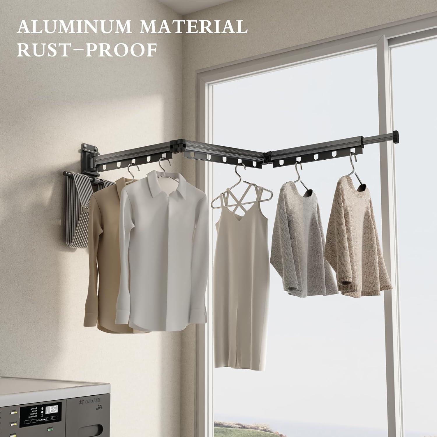 Matte Gray Aluminum Wall-Mounted Foldable Drying Rack