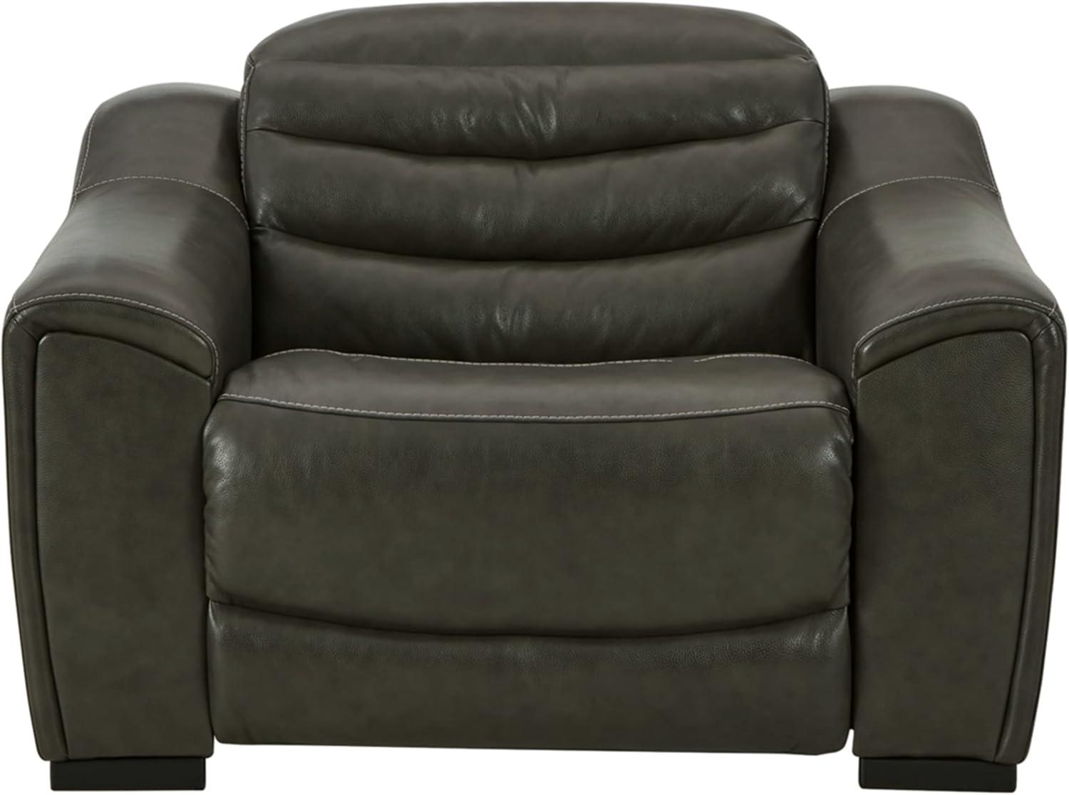 Ashley Furniture Center Line Leather Power Recliner with Headrest in Gray