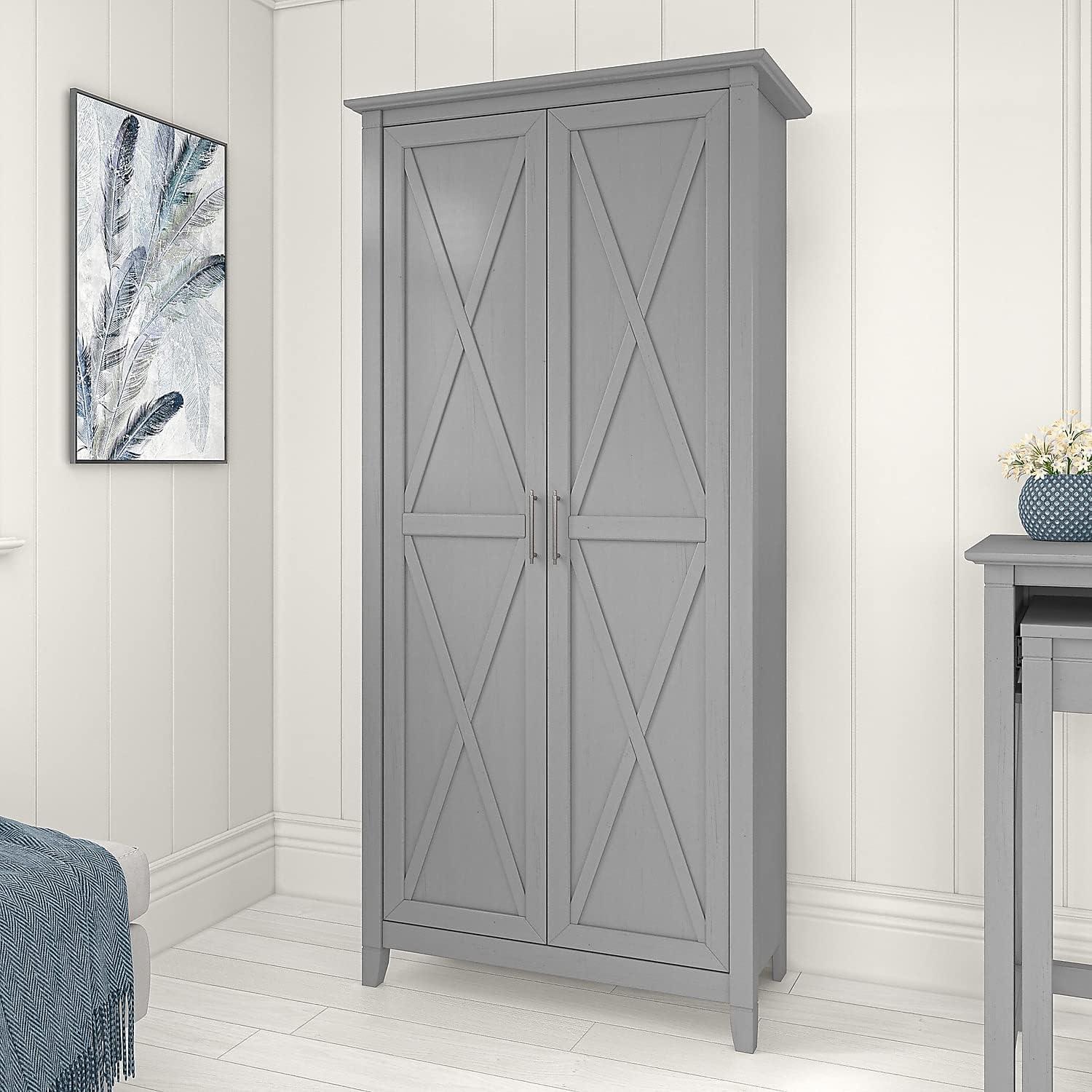 Key West Tall Storage Cabinet with Doors in Cape Cod Gray - Engineered Wood