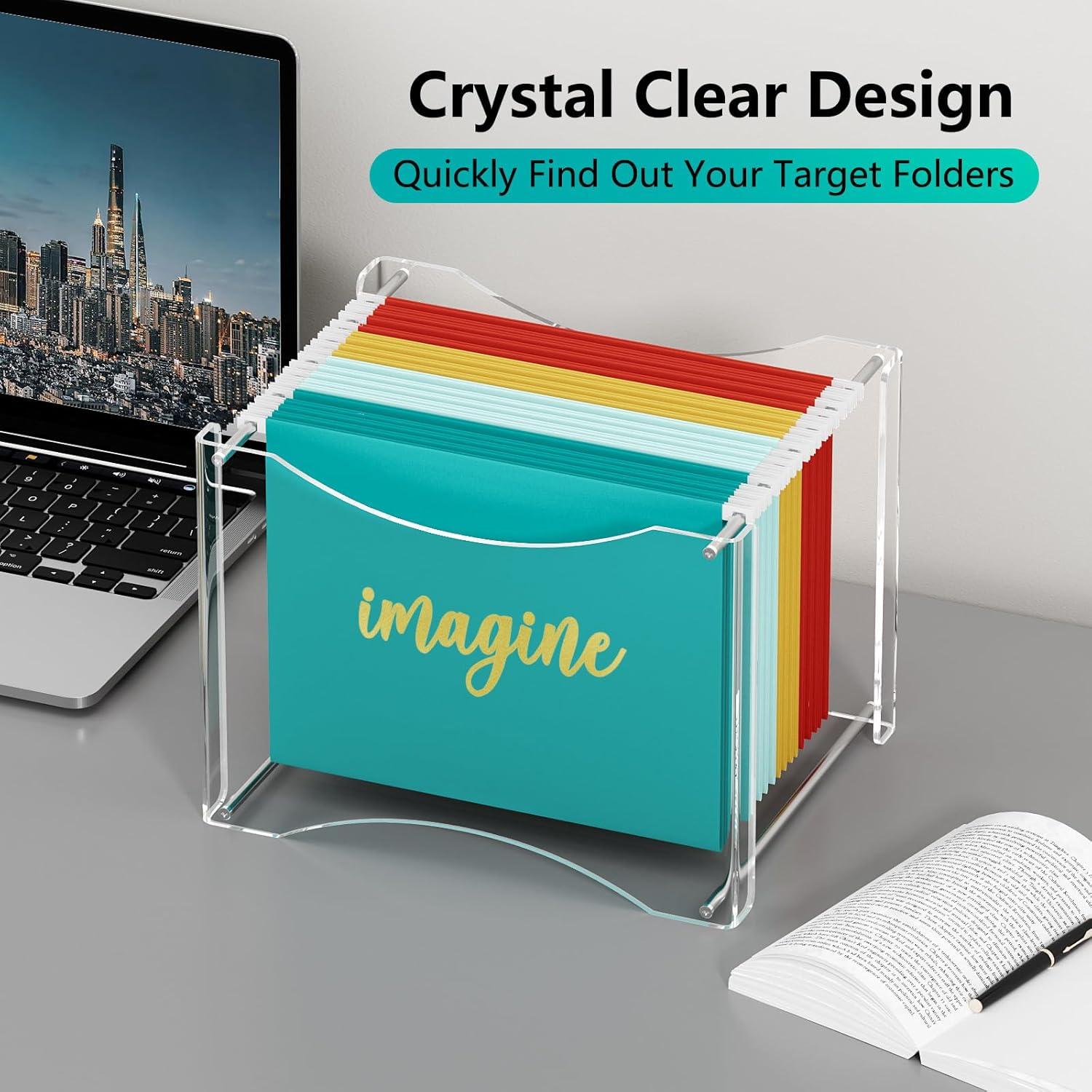 Clear Acrylic Hanging File Organizer with Built-in Handles