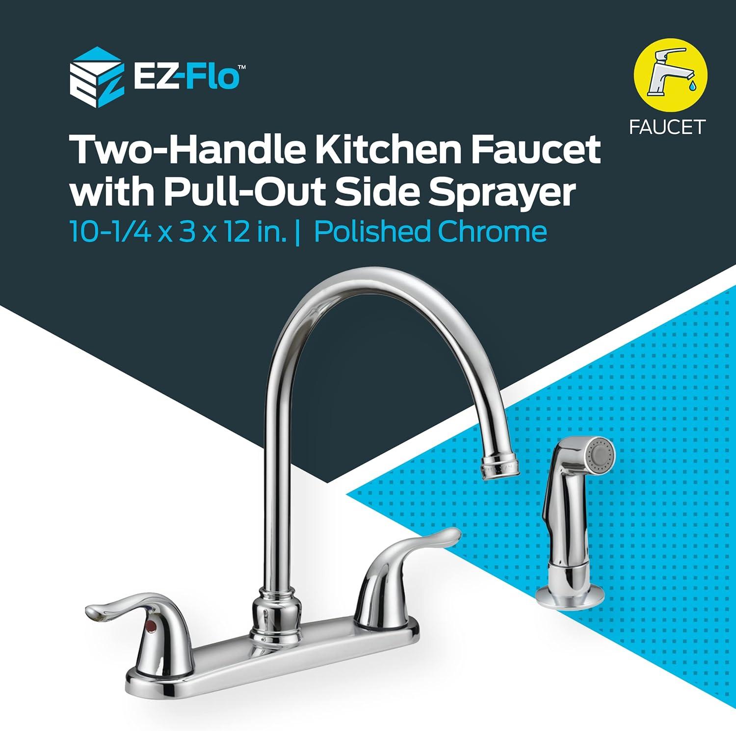 EZ-FLO 10201 High Arc Swivel Spout Kitchen Faucet, Two-Handle, Chrome