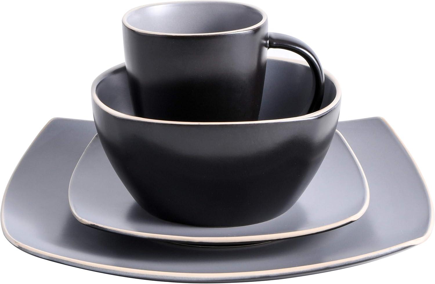 Gibson Soho Lounge Square 16-Piece Matte Stoneware Dinnerware Set Matte Grey