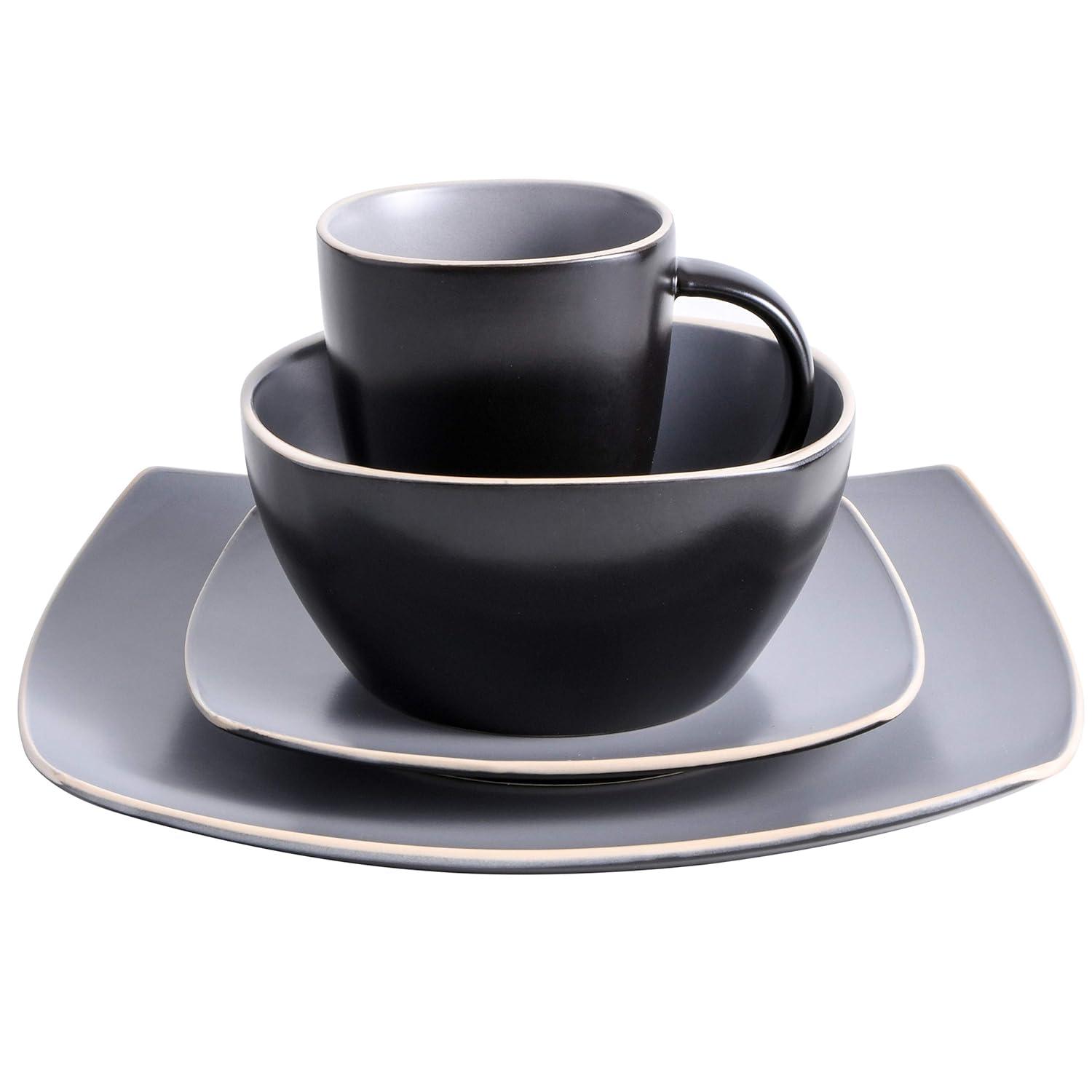 Gibson Soho Lounge Square 16-Piece Matte Stoneware Dinnerware Set Matte Grey