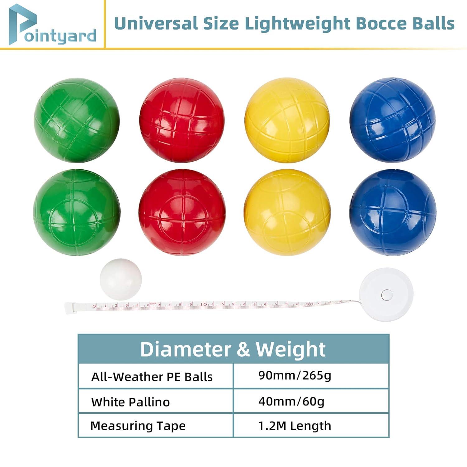 ropoda 90mm Bocce Ball Set, Lighter Bocce Ball for Beginners with 8 Balls, Pallino, Case and Measuring Rope for Backyard/Beach/Lawn, Composite Plastic for Kids Teens Beginners