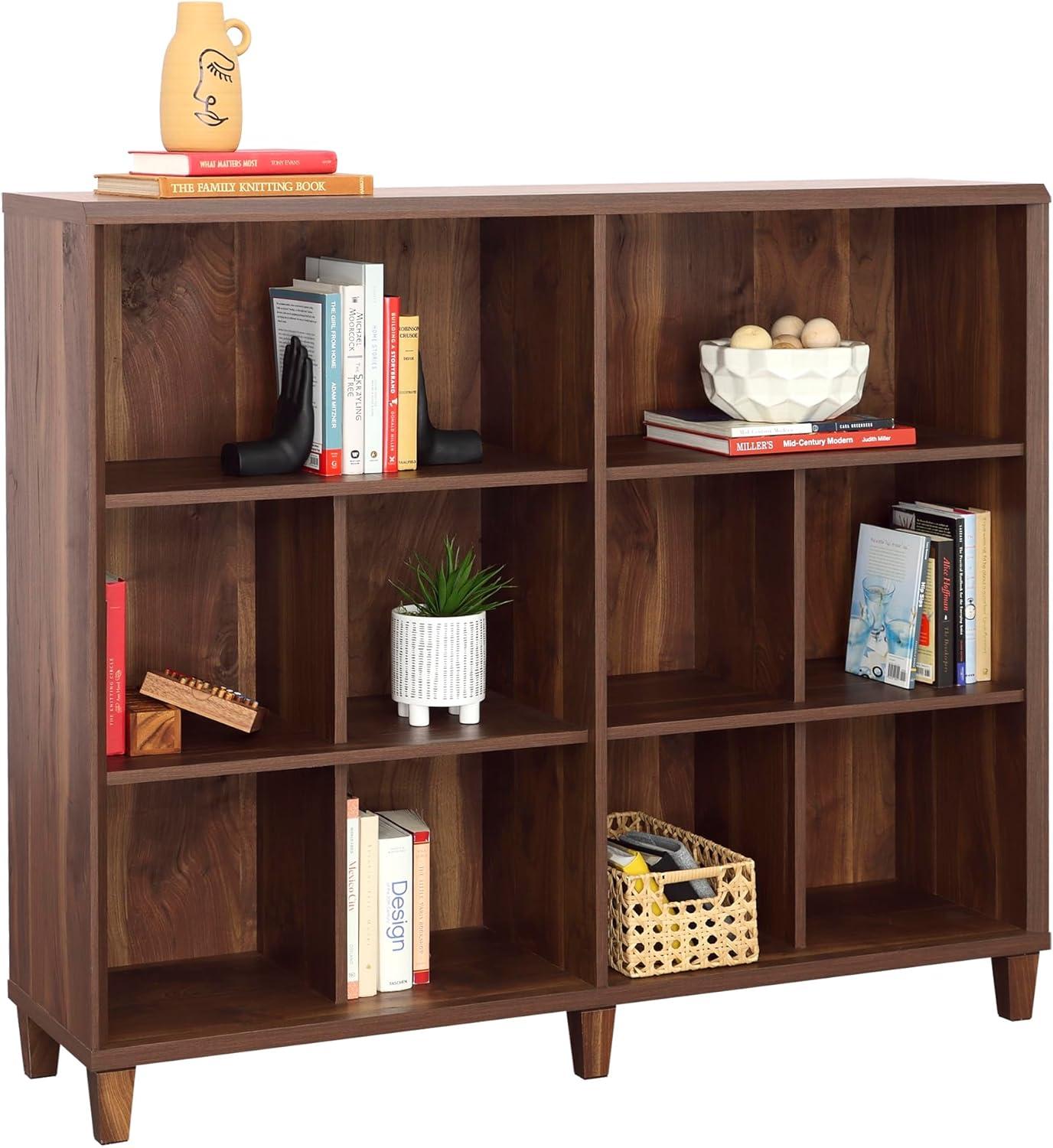 Grand Walnut Cubby Storage Bookcase for Kids' Toys