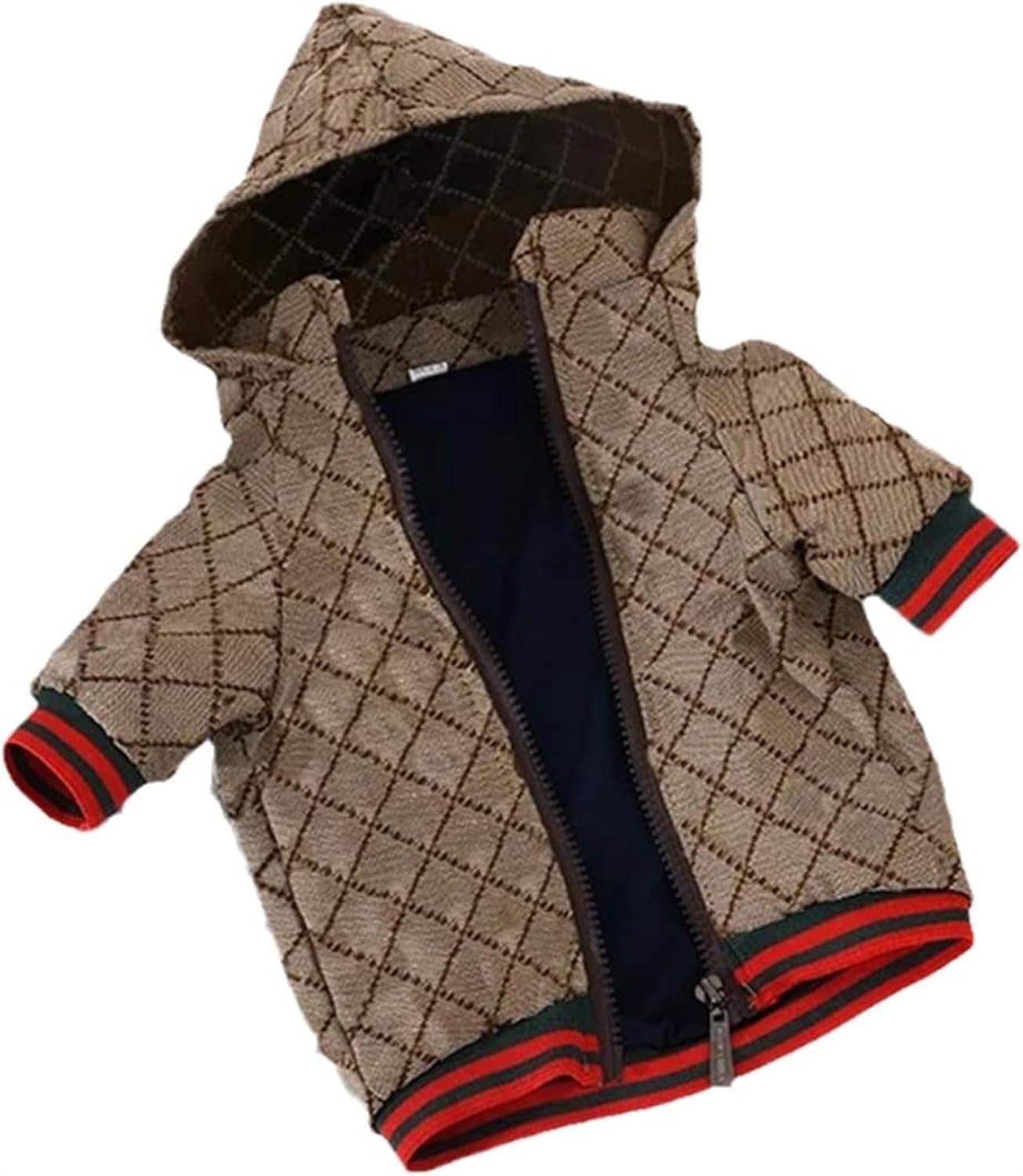 Dog Hoodie Luxury Winter Small Dog Jacket Clothes Classic Designer Warm Pet Coats Zipper Design Easy On/Off French Bulldog Teddy Pug Puppy Clothes(S)