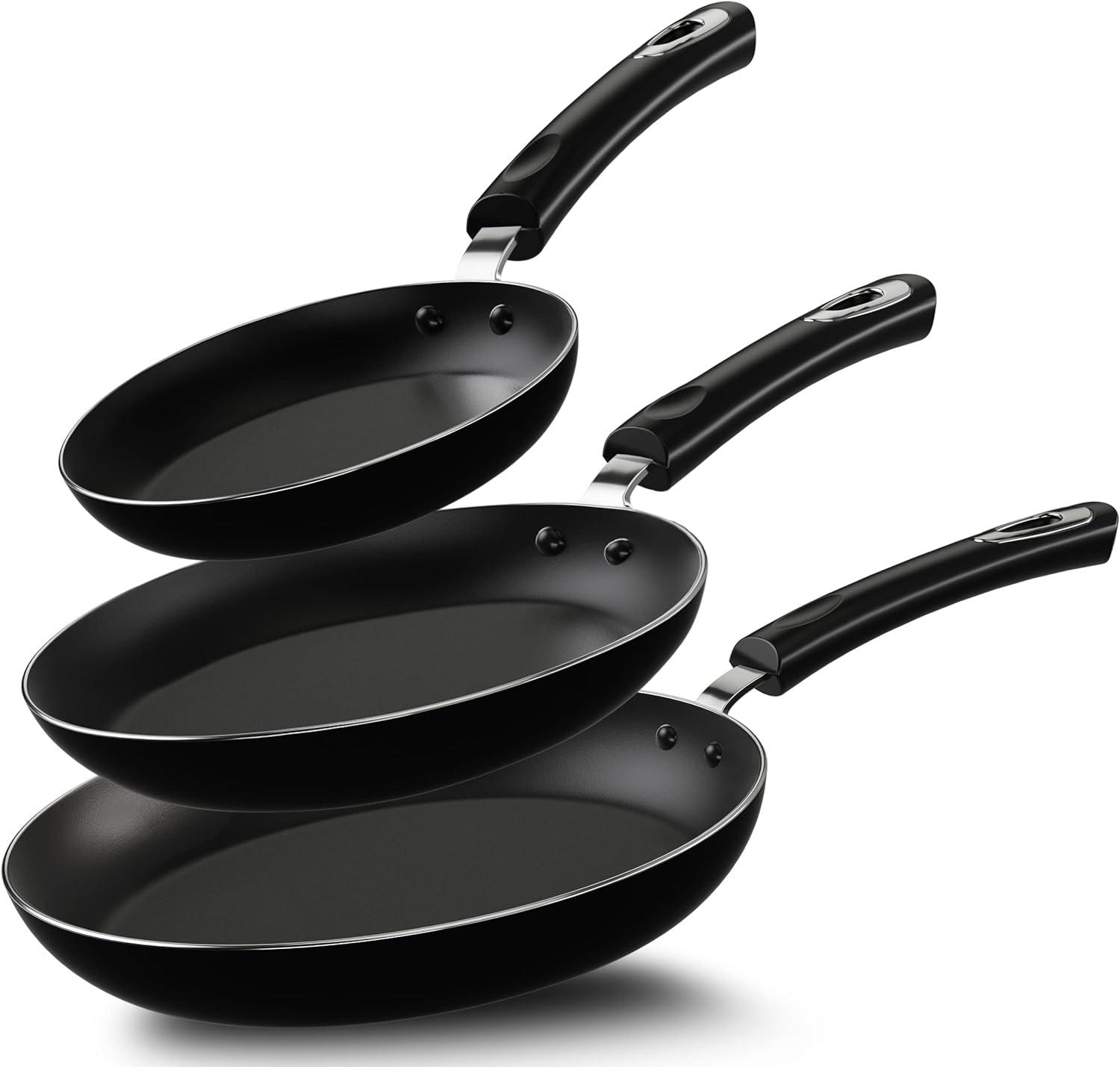 Black Aluminum Nonstick Frying Pan Set with Ceramic Coating