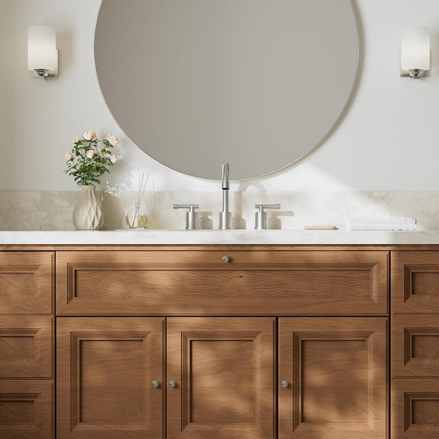 Phiestina 8 Inch Brushed Nickel Bathroom Faucet，3 Holes 2 Handles Widespread Stainless Steel Bathroom Sink Faucet with Metal Pop-Up Drain and Water Supply Lines,WFZY01-BN