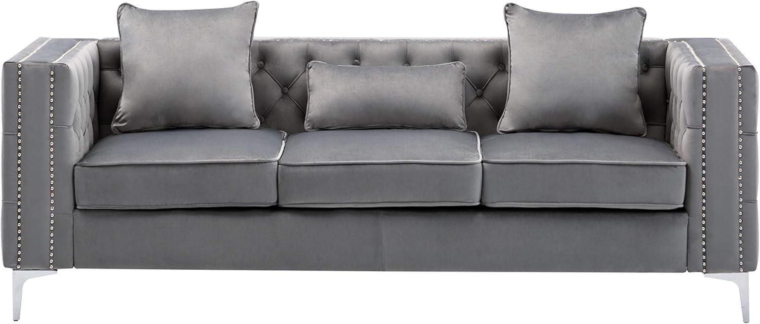 Lorreto 86" Gray Velvet Tufted Sofa with Nailhead Trim