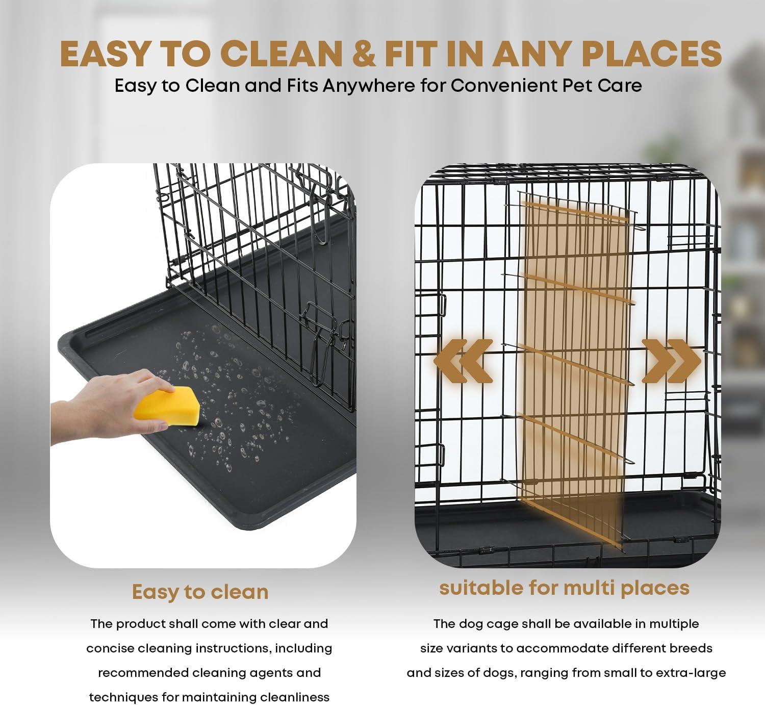 CL.HPAHKL Durable Large Dog Crate, Folding Metal Dog Kennel Double Door Dog Cage with Plastic Tray, Wire Crate for Large Dog Indoor Outdoor Travel (Black, 42 inch)